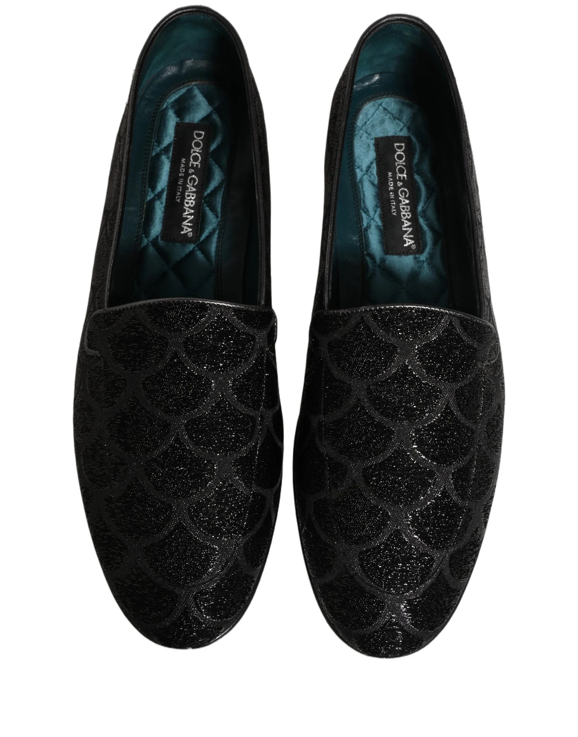 Dolce & Gabbana Black Glitter Brocade Men Dress Loafers Shoes - EU43/US10