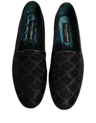Dolce & Gabbana Black Glitter Brocade Men Dress Loafers Shoes - EU43/US10