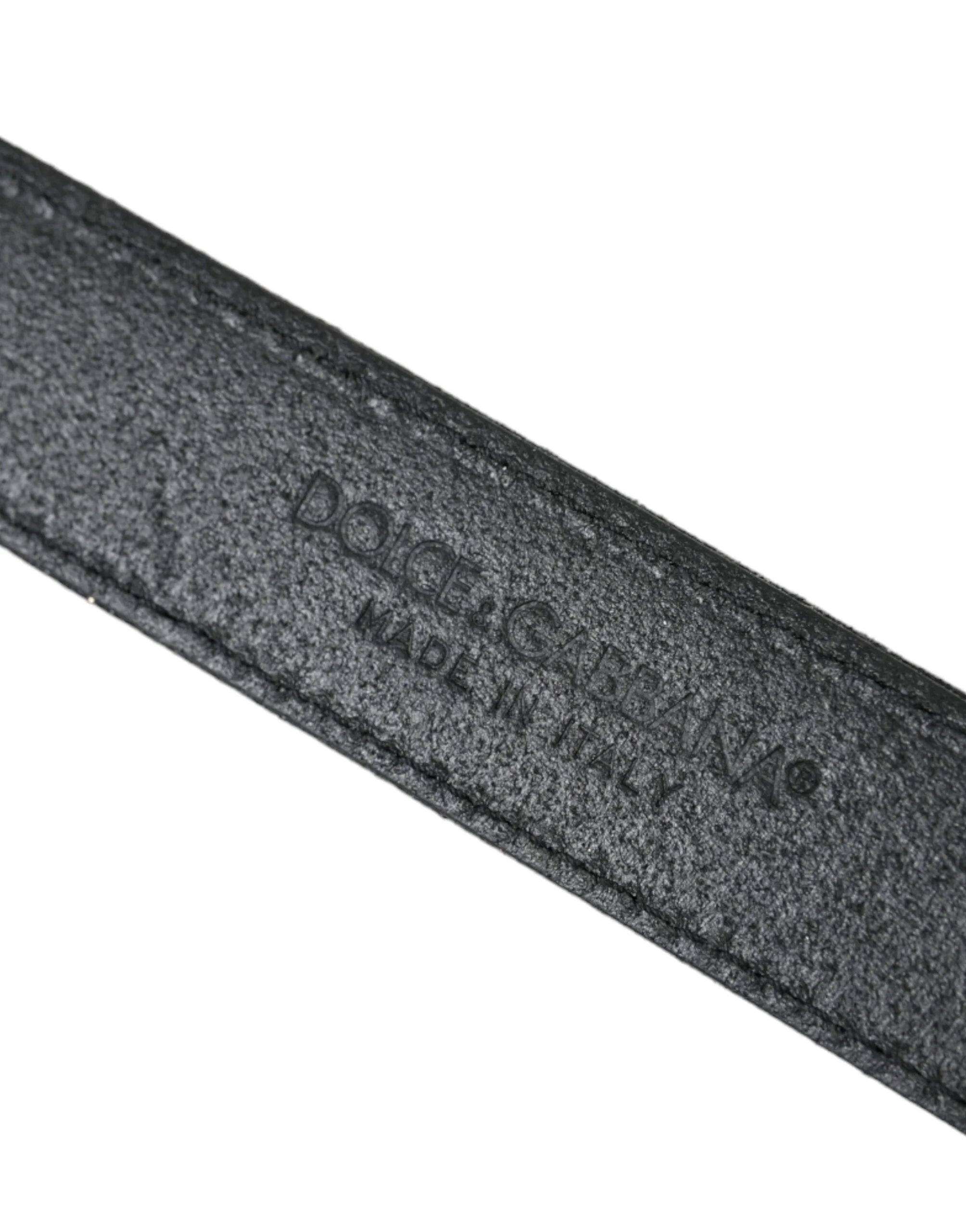 Dolce & Gabbana Black Glittered Leather Silver Buckle Belt - 90 cm / 36 Inches - Belts