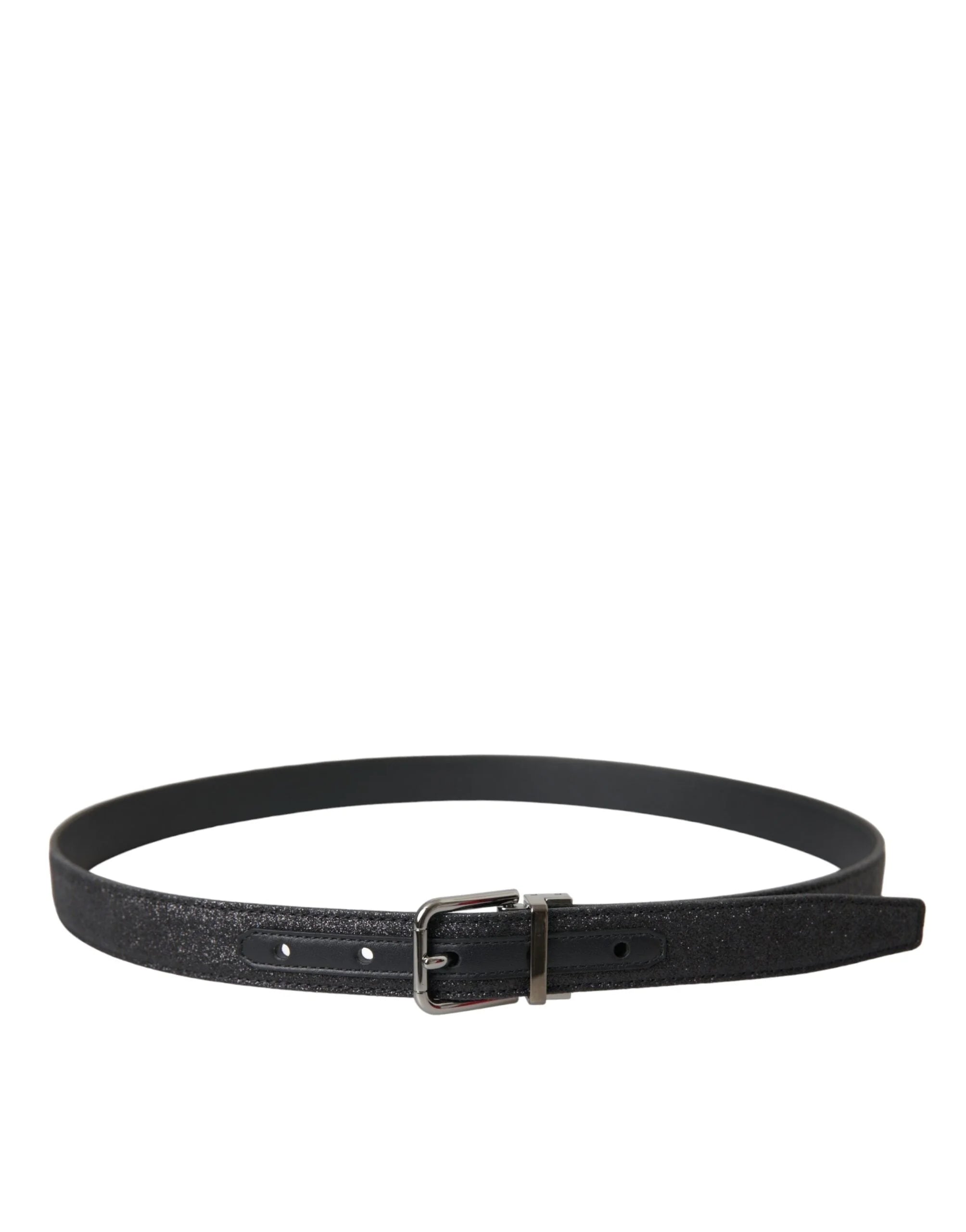 Dolce & Gabbana Black Glittered Leather Silver Buckle Belt - 90 cm / 36 Inches - Belts