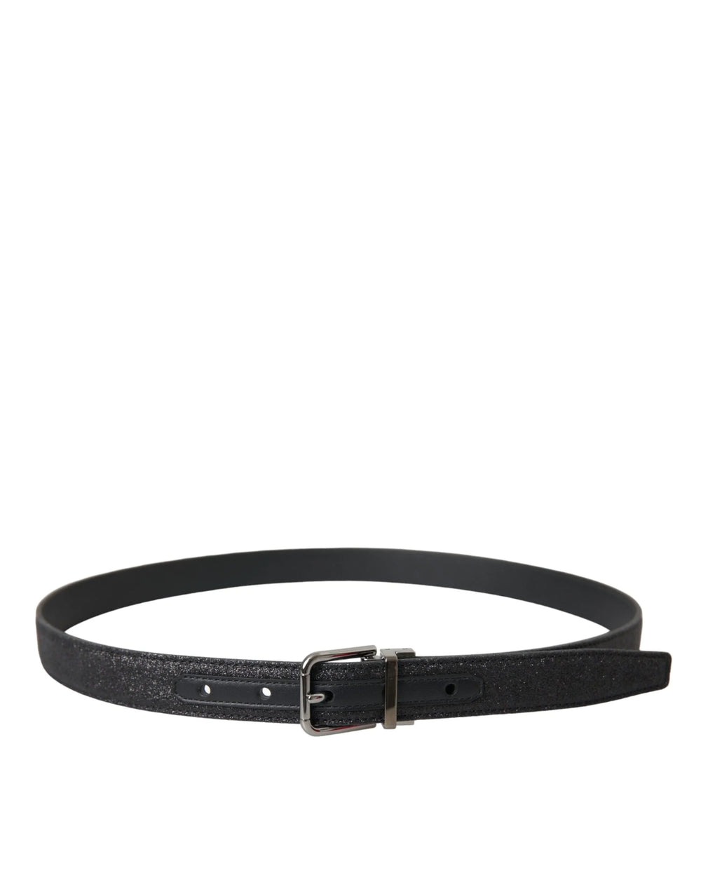 Dolce & Gabbana Black Glittered Leather Silver Buckle Belt - 90 cm / 36 Inches - Belts