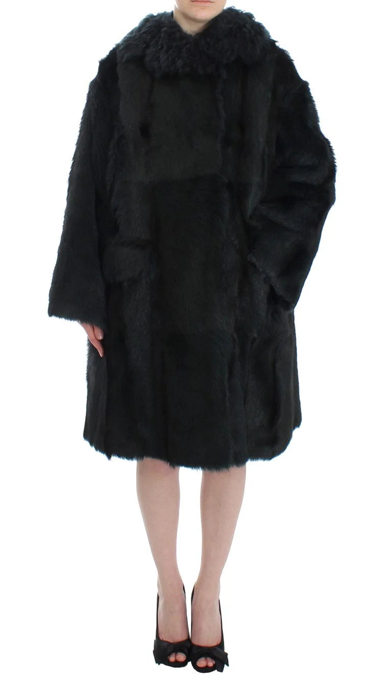 Dolce & Gabbana Black Goat Fur Shearling Long Jacket Coat - IT40|S - Overcoats