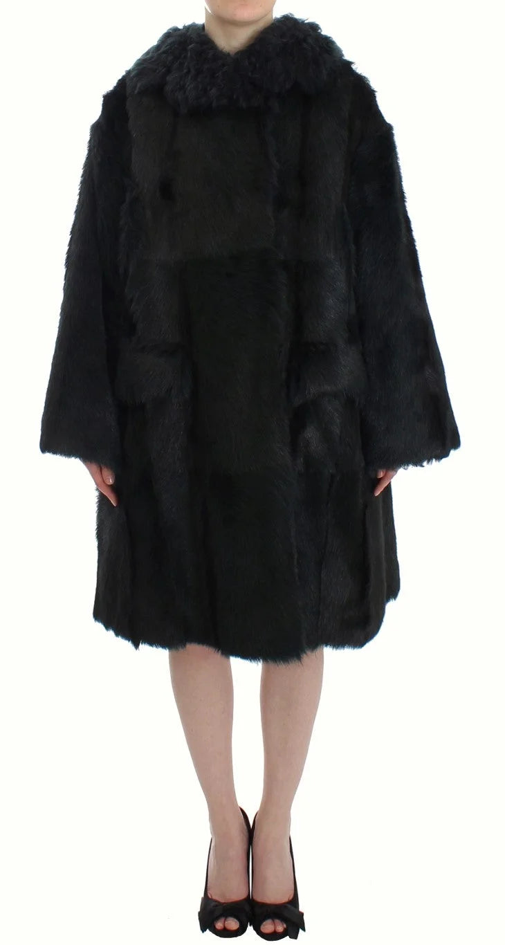 Dolce & Gabbana Black Goat Fur Shearling Long Jacket Coat - IT40|S - Overcoats