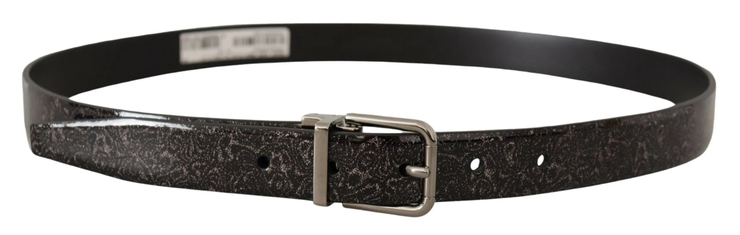 Dolce & Gabbana Black Goccia Glitter Patent Leather Buckle Vernice Belt - 90 cm / 36 Inches - Belts