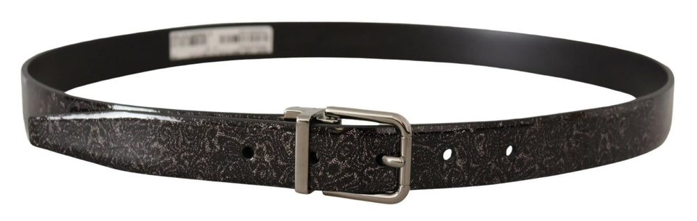 Dolce & Gabbana Black Goccia Glitter Patent Leather Buckle Vernice Belt - 90 cm / 36 Inches - Belts