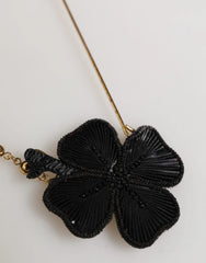 Dolce & Gabbana Black Gold Brass Crystal Chain Women Lapel Pin Brooch