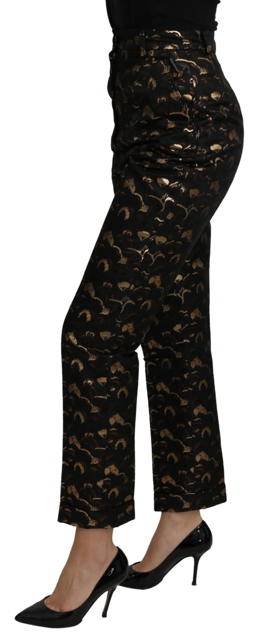 Dolce & Gabbana Black Gold Brocade High Waist Pants - IT40|S - Trousers