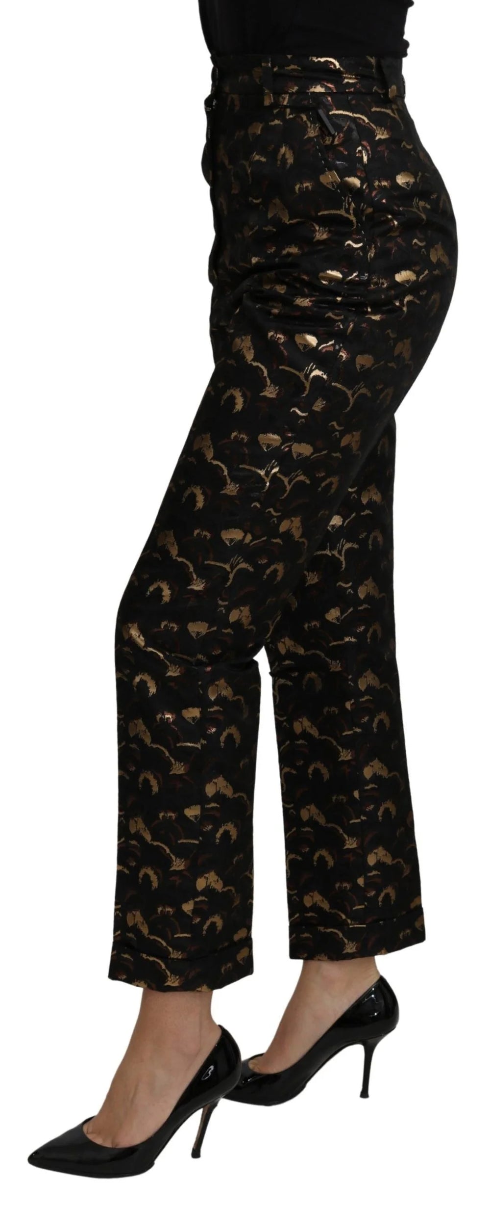 Dolce & Gabbana Black Gold Brocade High Waist Pants - IT40|S - Trousers