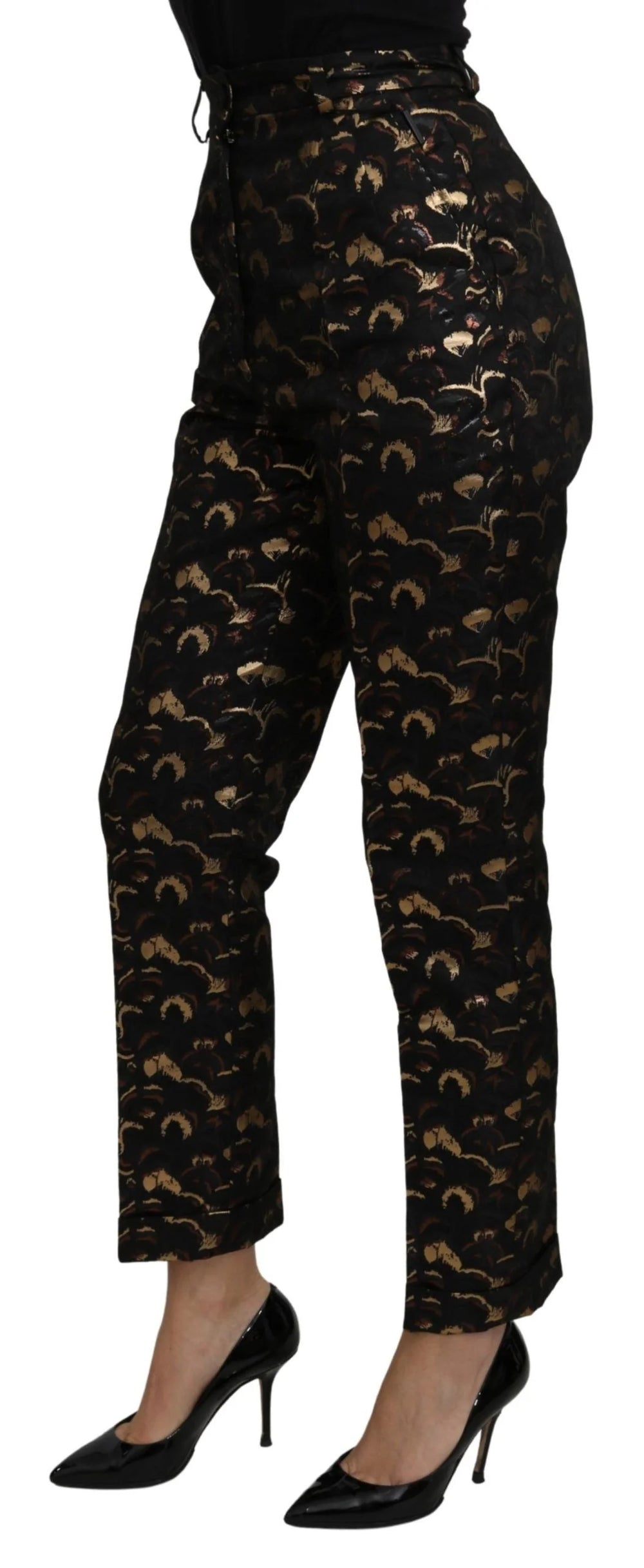 Dolce & Gabbana Black Gold Brocade High Waist Pants - IT40|S - Trousers