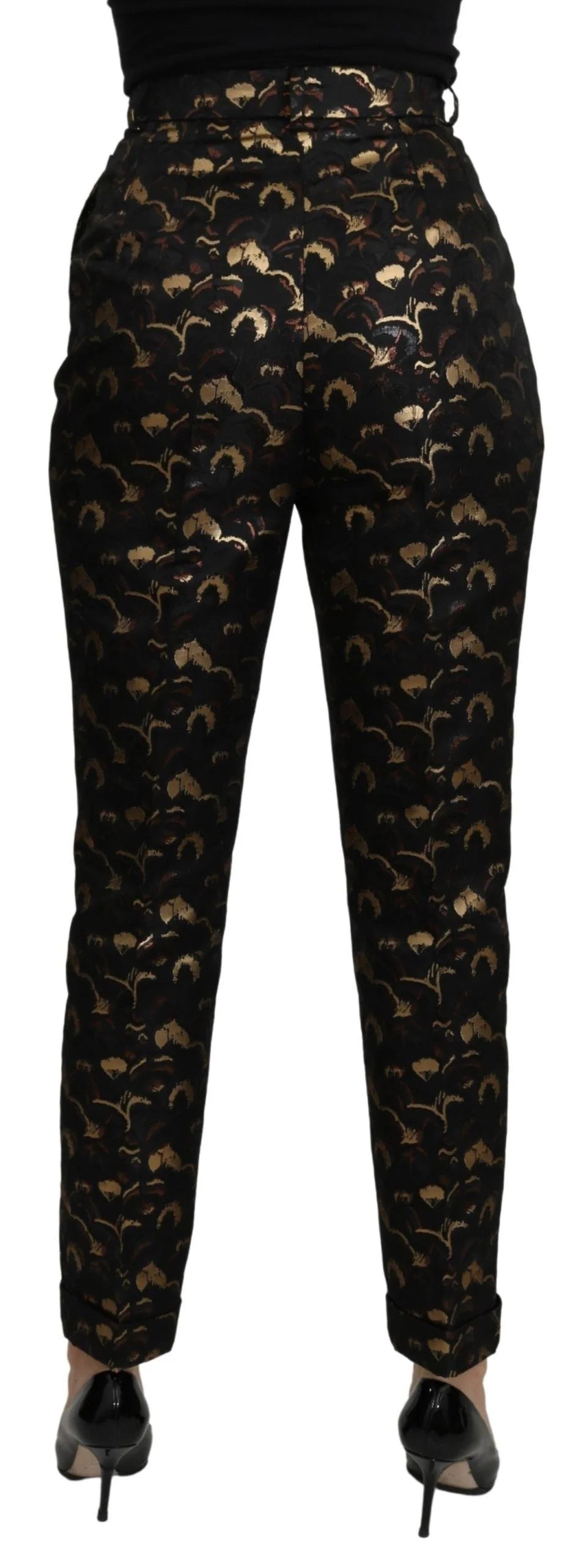 Dolce & Gabbana Black Gold Brocade High Waist Pants - IT40|S - Trousers