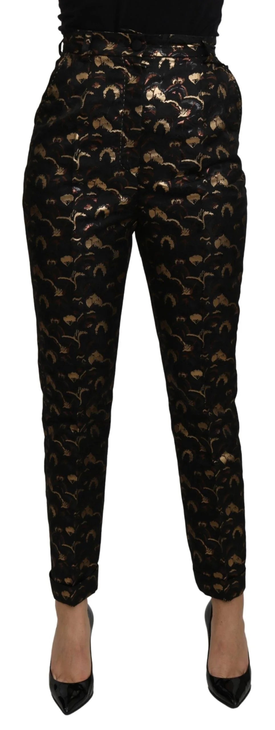 Dolce & Gabbana Black Gold Brocade High Waist Pants - IT40|S - Trousers