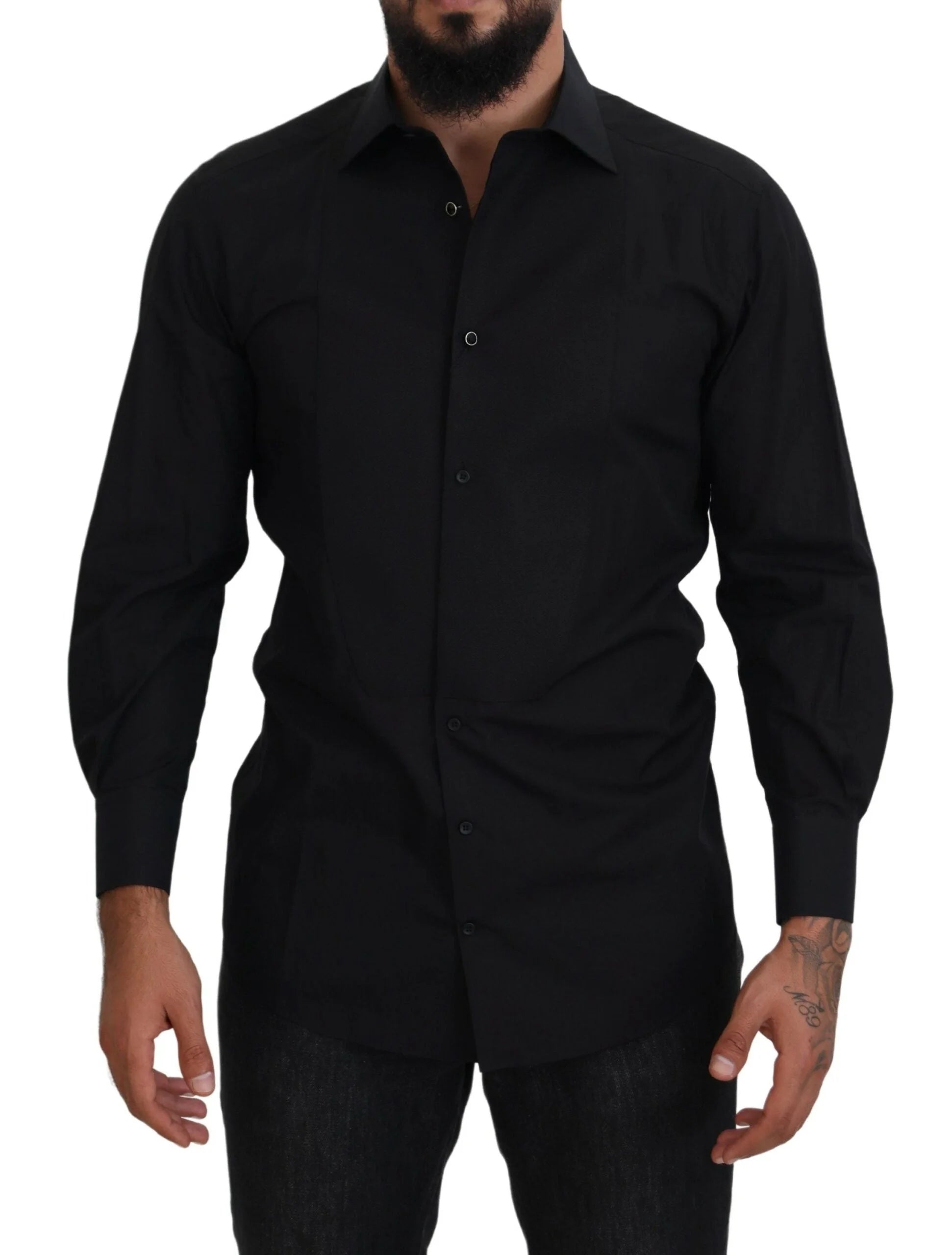 Dolce & Gabbana Black GOLD Cotton Collared Long Sleeve Shirt - IT41 | L - Shirts