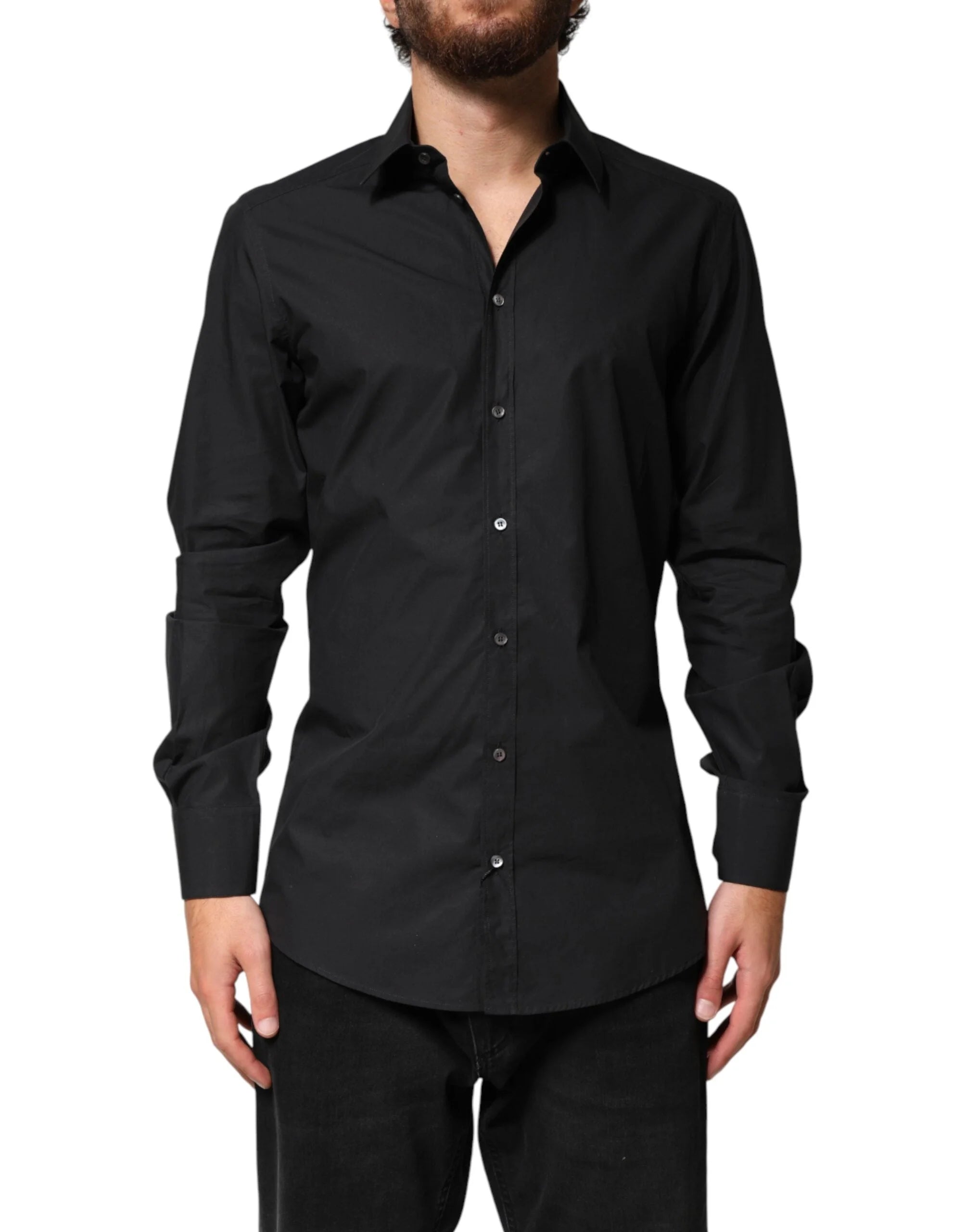 Dolce & Gabbana Black GOLD Cotton Men Dress Formal Shirt - 39