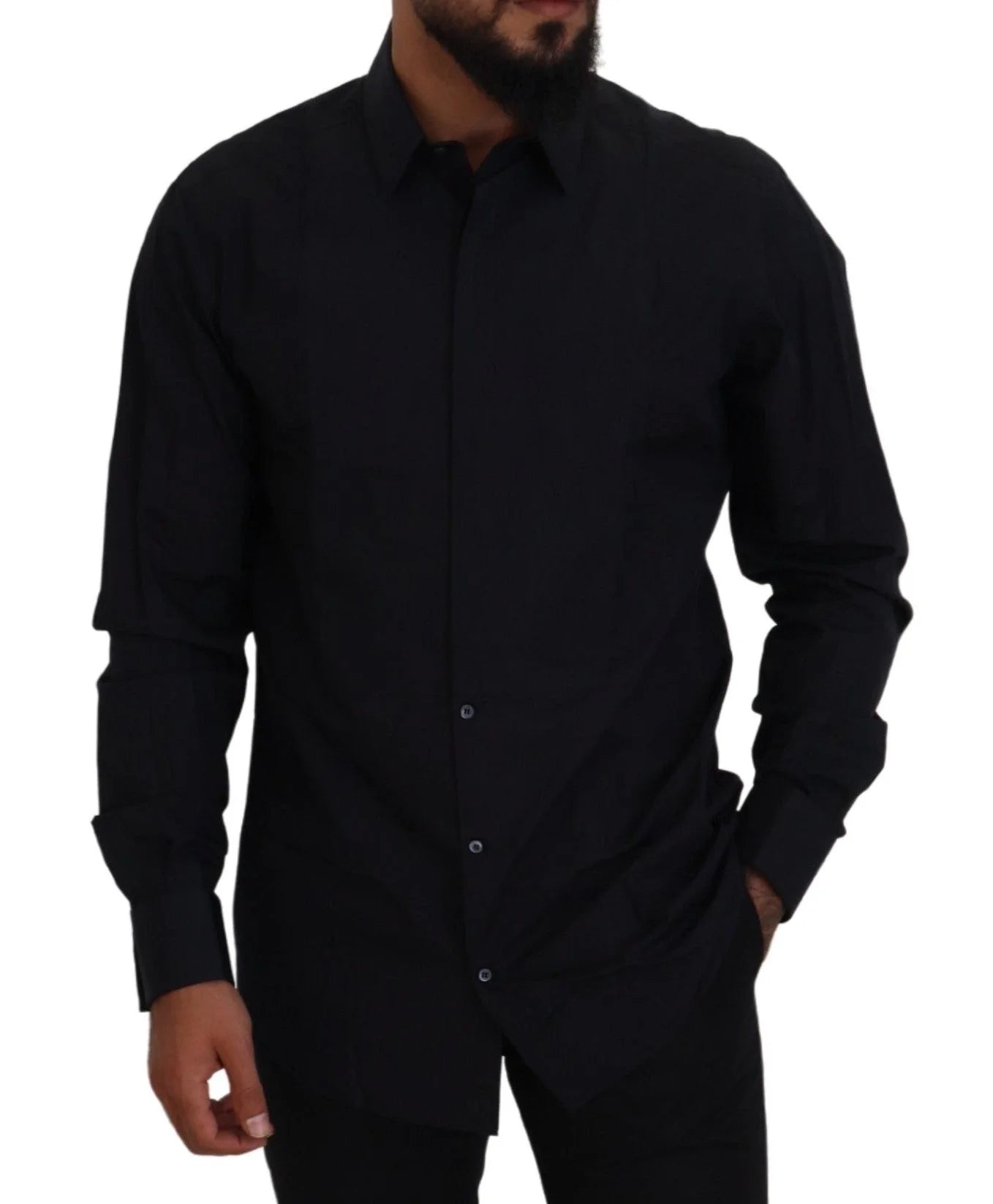 Dolce & Gabbana Black Gold Cotton Slim Fit Dress Mens Shirt - Shirts