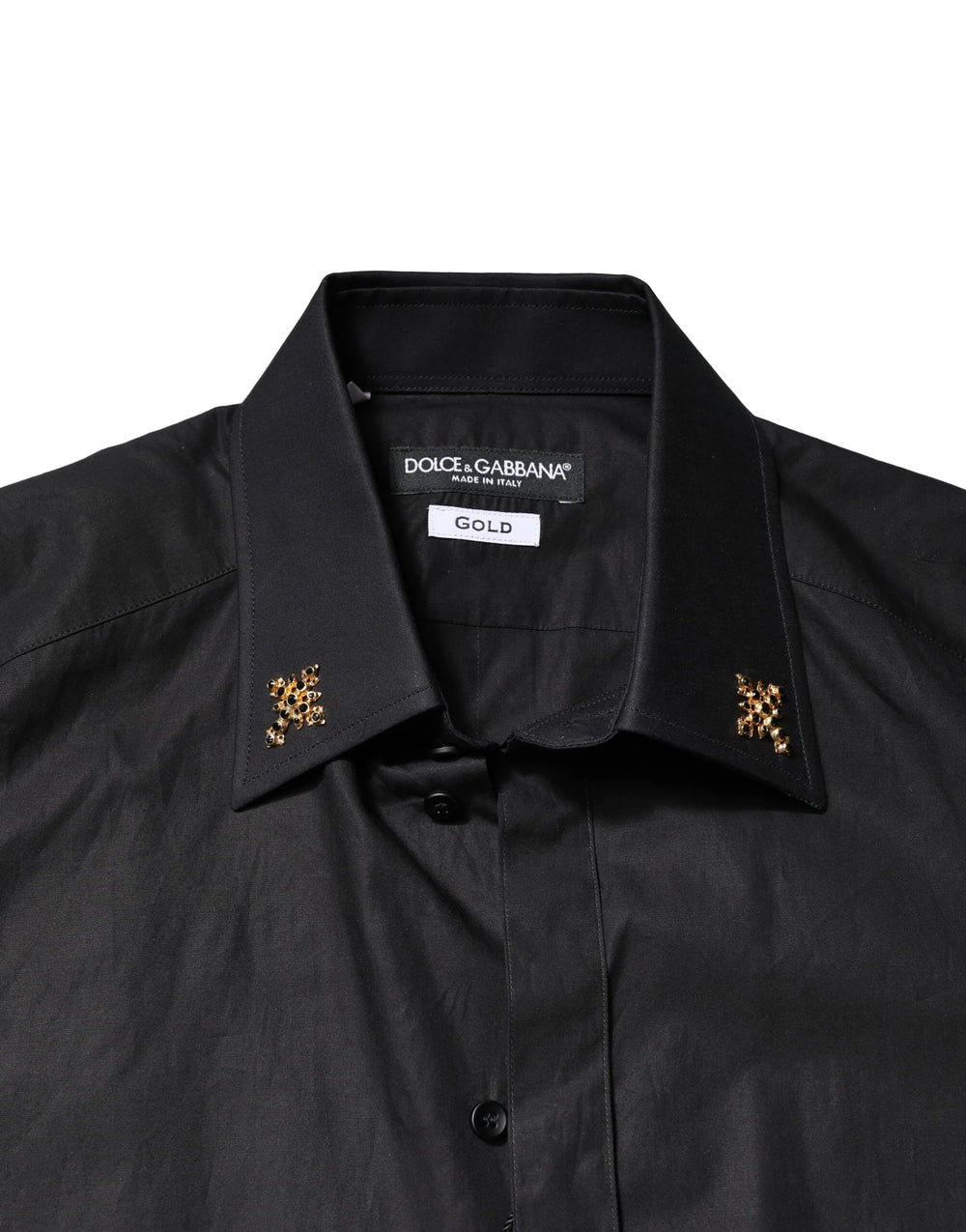 Dolce & Gabbana Black GOLD Cross Embellished Men Dress Shirt - Shirts
