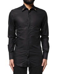 Dolce & Gabbana Black GOLD Cross Embellished Men Dress Shirt - Shirts
