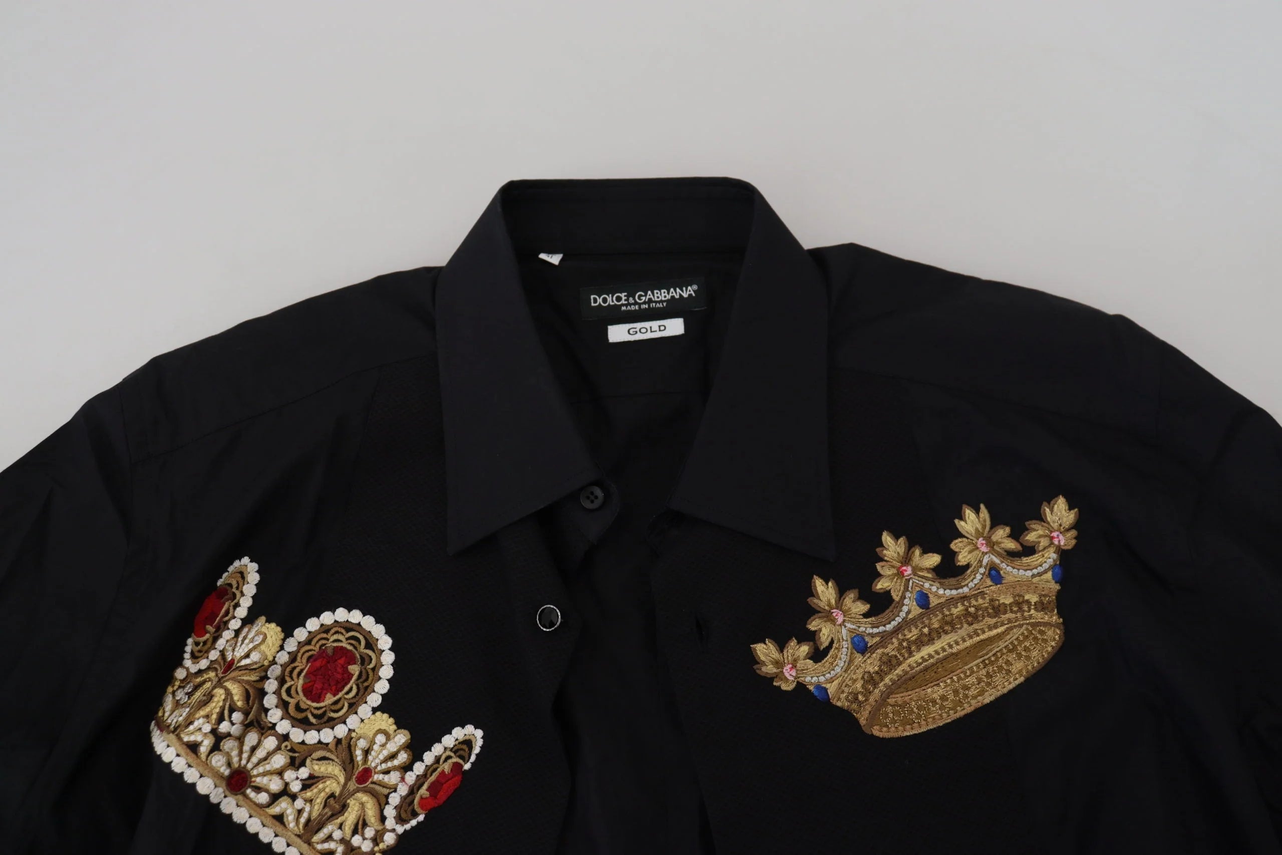 Dolce & Gabbana Black Gold Crown Slim Fit Dress Formal Shirt - Shirts