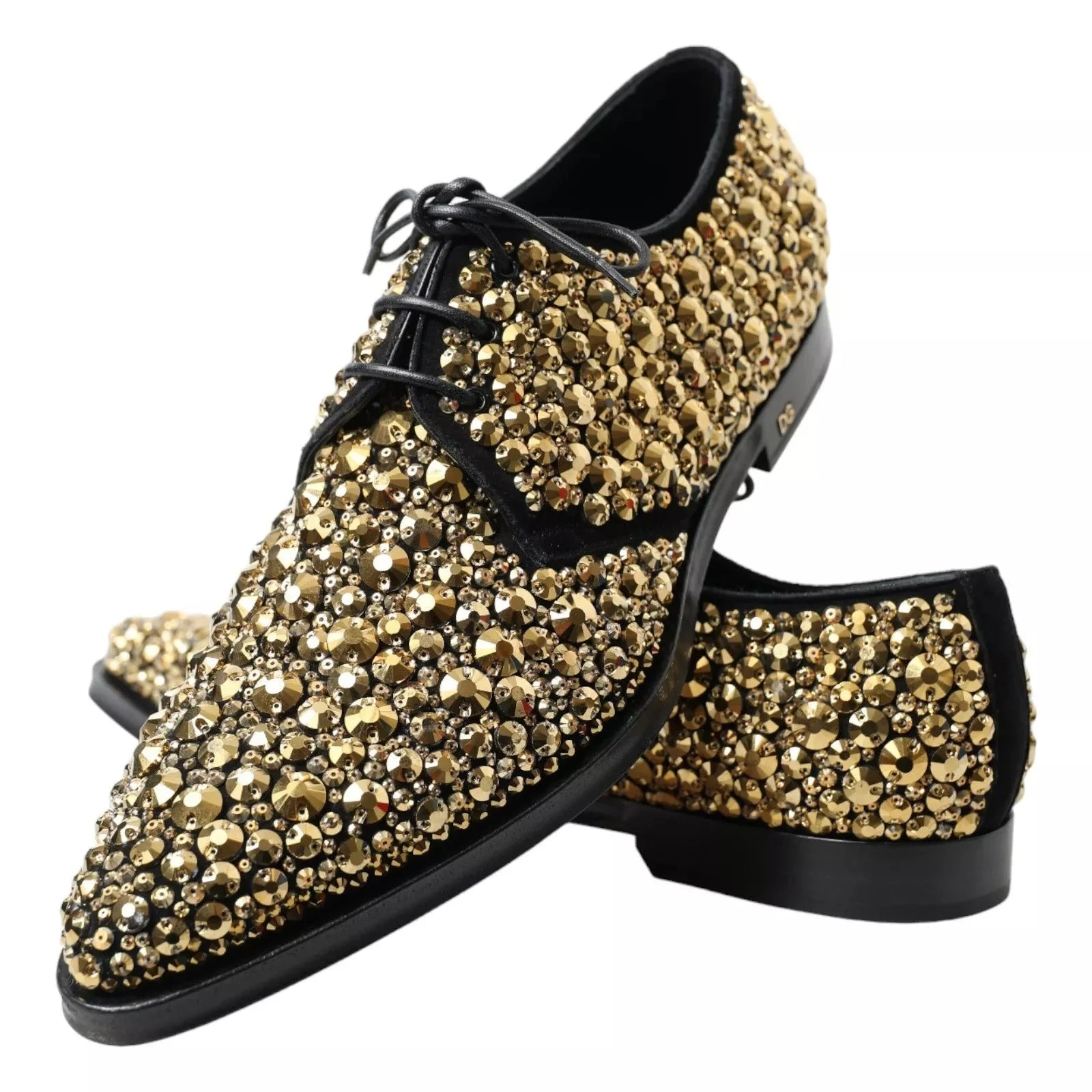 Dolce & Gabbana Black Gold Embellished Derby Shoes - EU43.5/US10.5 - Shoes