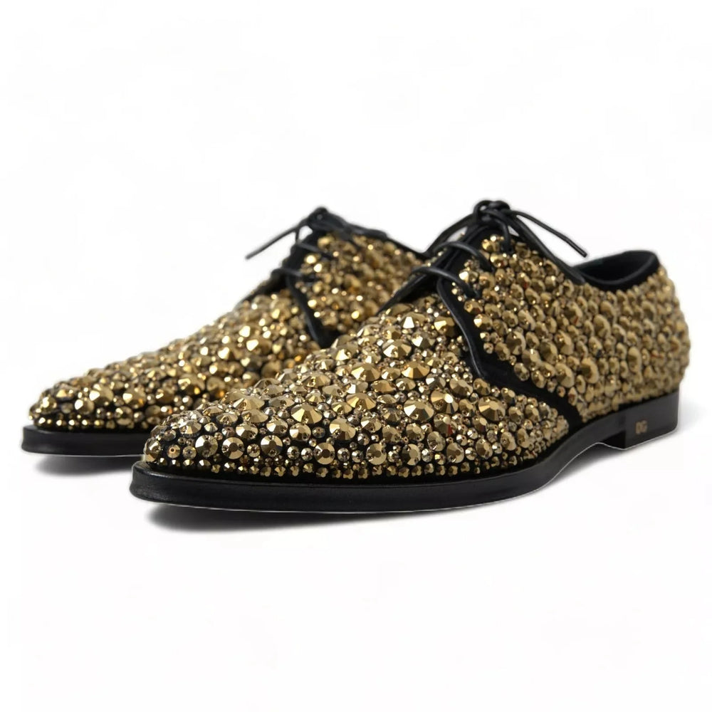 Dolce & Gabbana Black Gold Embellished Derby Shoes - EU43.5/US10.5 - Shoes