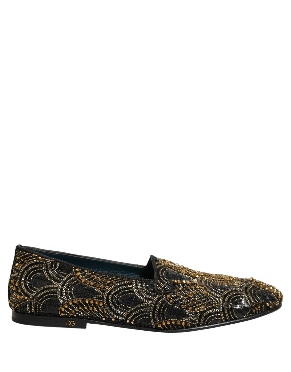 Dolce & Gabbana Black Gold Embellished Dress Loafers Shoes