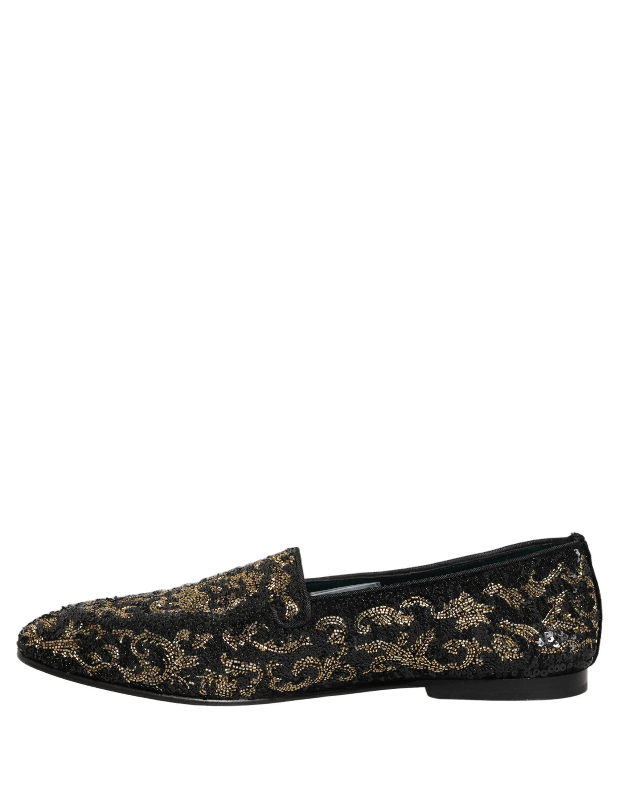 Dolce & Gabbana Black Gold Embellished Dress Loafers Shoes - EU44/US11
