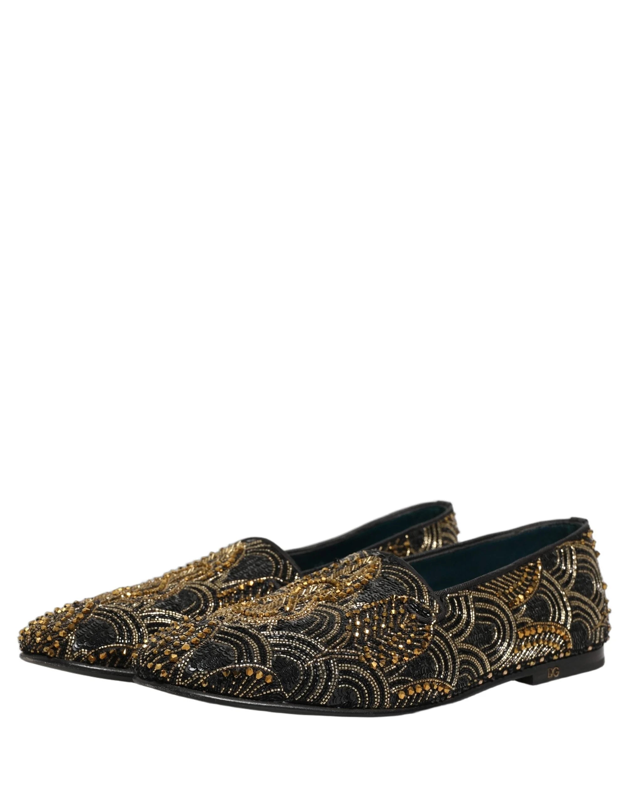 Dolce & Gabbana Fekete-arany díszített alkalmi mokaszin - EU44/US11