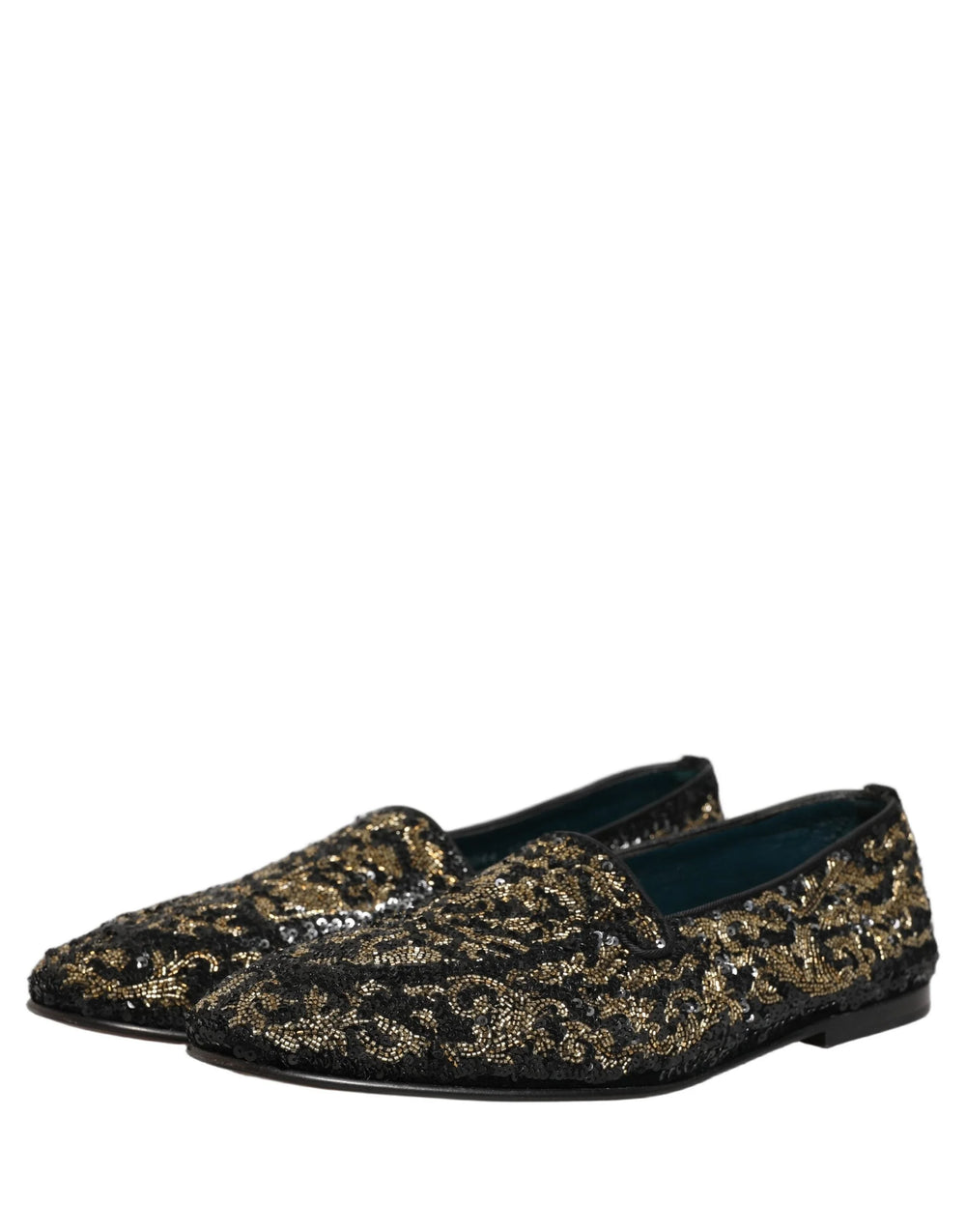 Dolce & Gabbana Black Gold Embellished Dress Loafers Shoes - EU44/US11