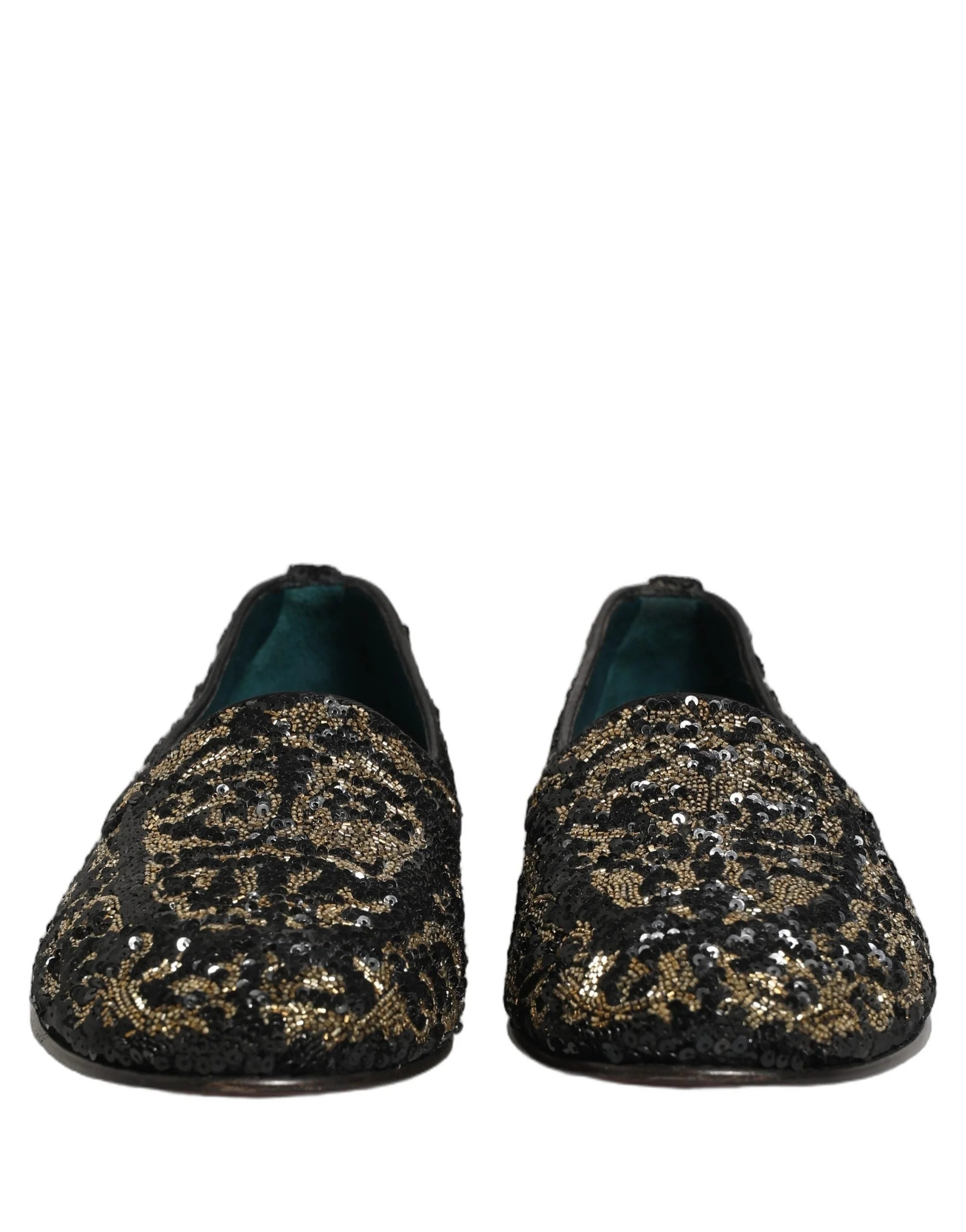 Dolce & Gabbana Black Gold Embellished Dress Loafers Shoes - EU44/US11