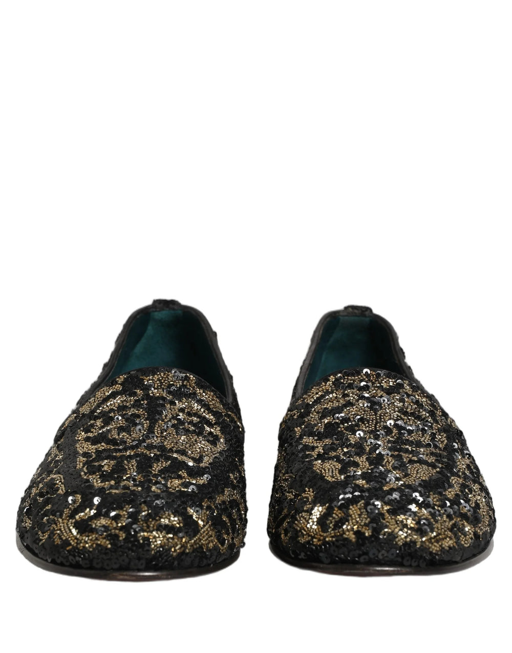 Dolce & Gabbana Black Gold Embellished Dress Loafers Shoes - EU44/US11