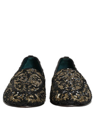 Dolce & Gabbana Black Gold Embellished Dress Loafers Shoes - EU44/US11