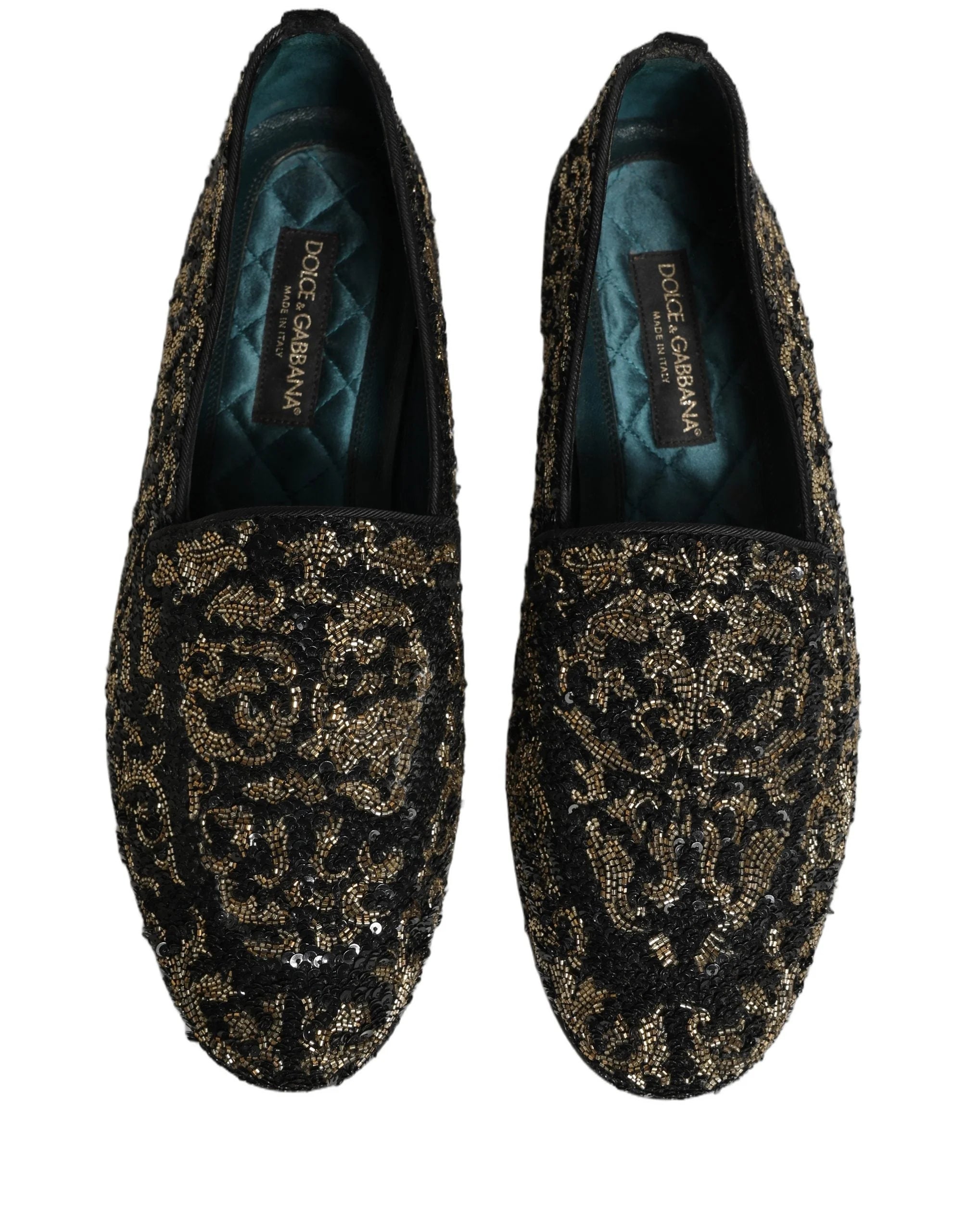 Dolce & Gabbana Black Gold Embellished Dress Loafers Shoes - EU44/US11