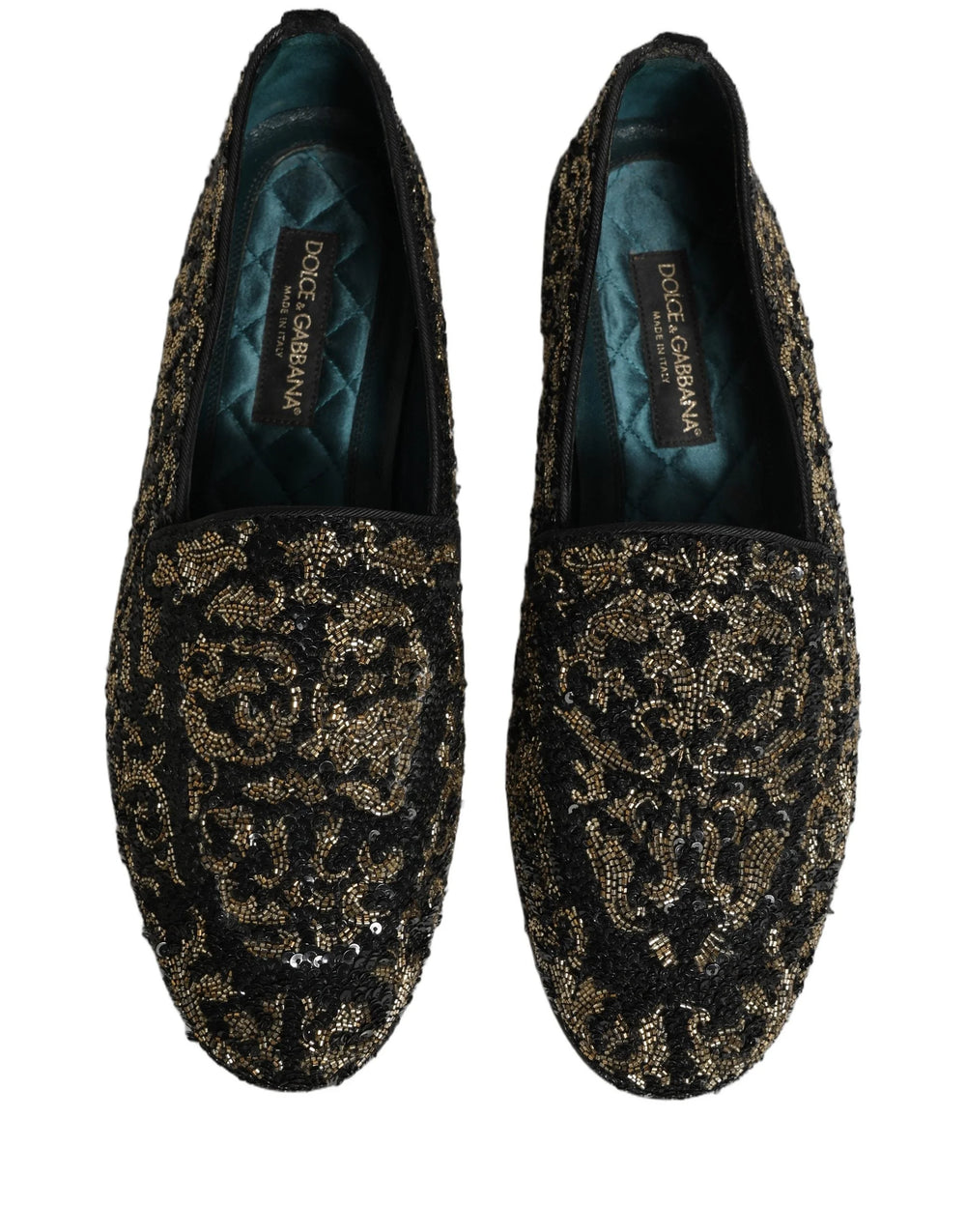 Dolce & Gabbana Black Gold Embellished Dress Loafers Shoes - EU44/US11