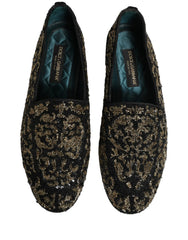 Dolce & Gabbana Black Gold Embellished Dress Loafers Shoes - EU44/US11