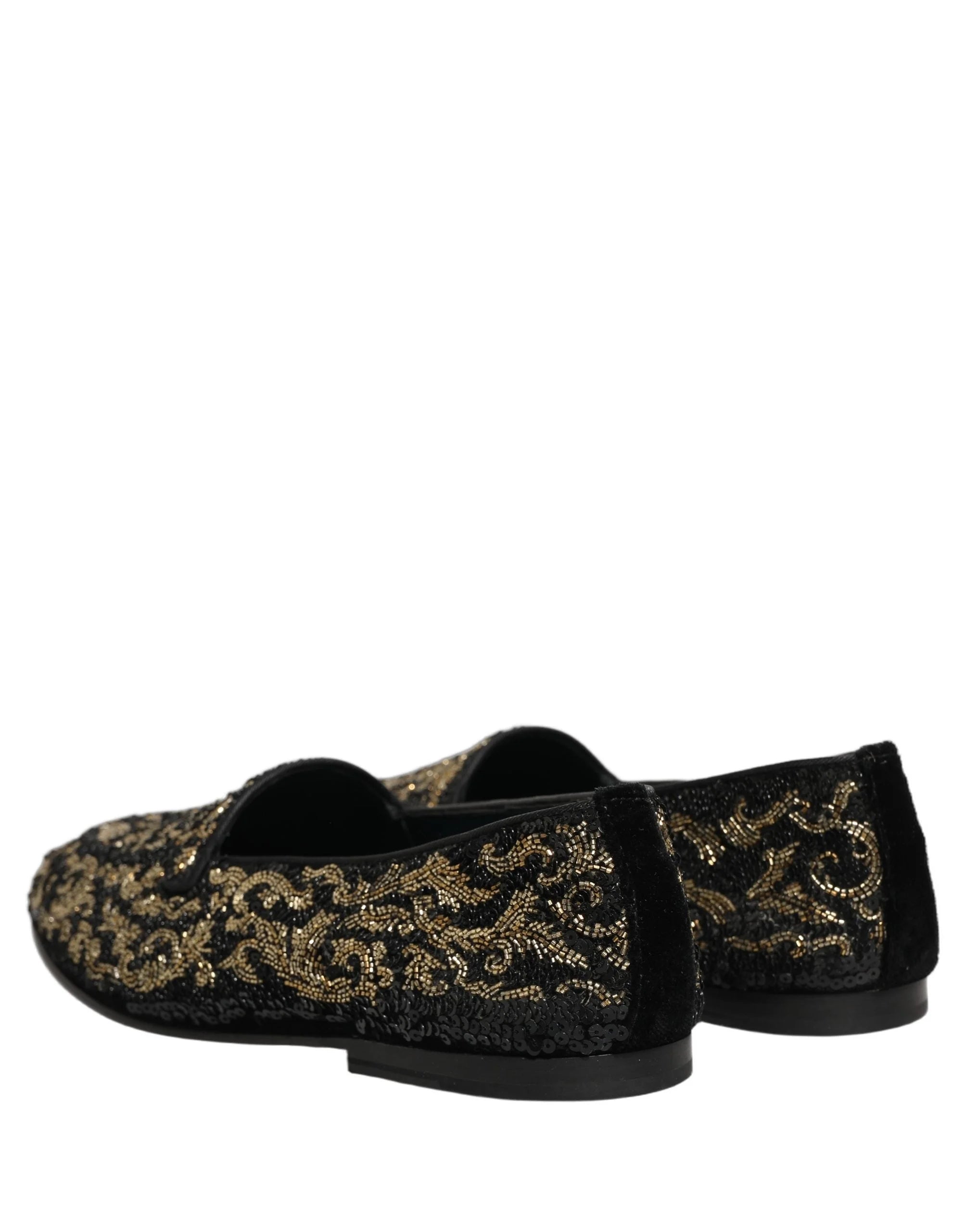Dolce & Gabbana Black Gold Embellished Dress Loafers Shoes - EU44/US11