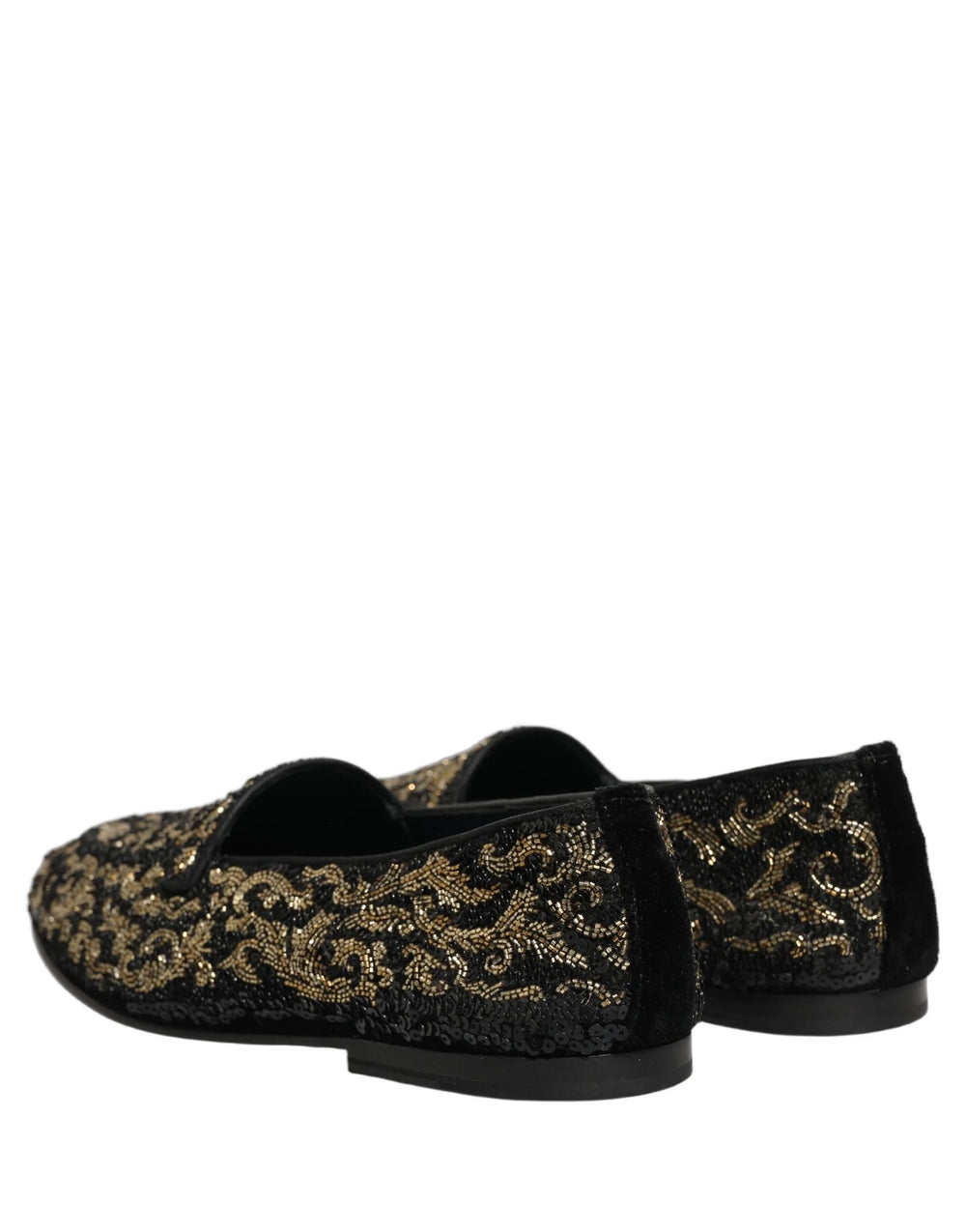 Dolce & Gabbana Black Gold Embellished Dress Loafers Shoes - EU44/US11