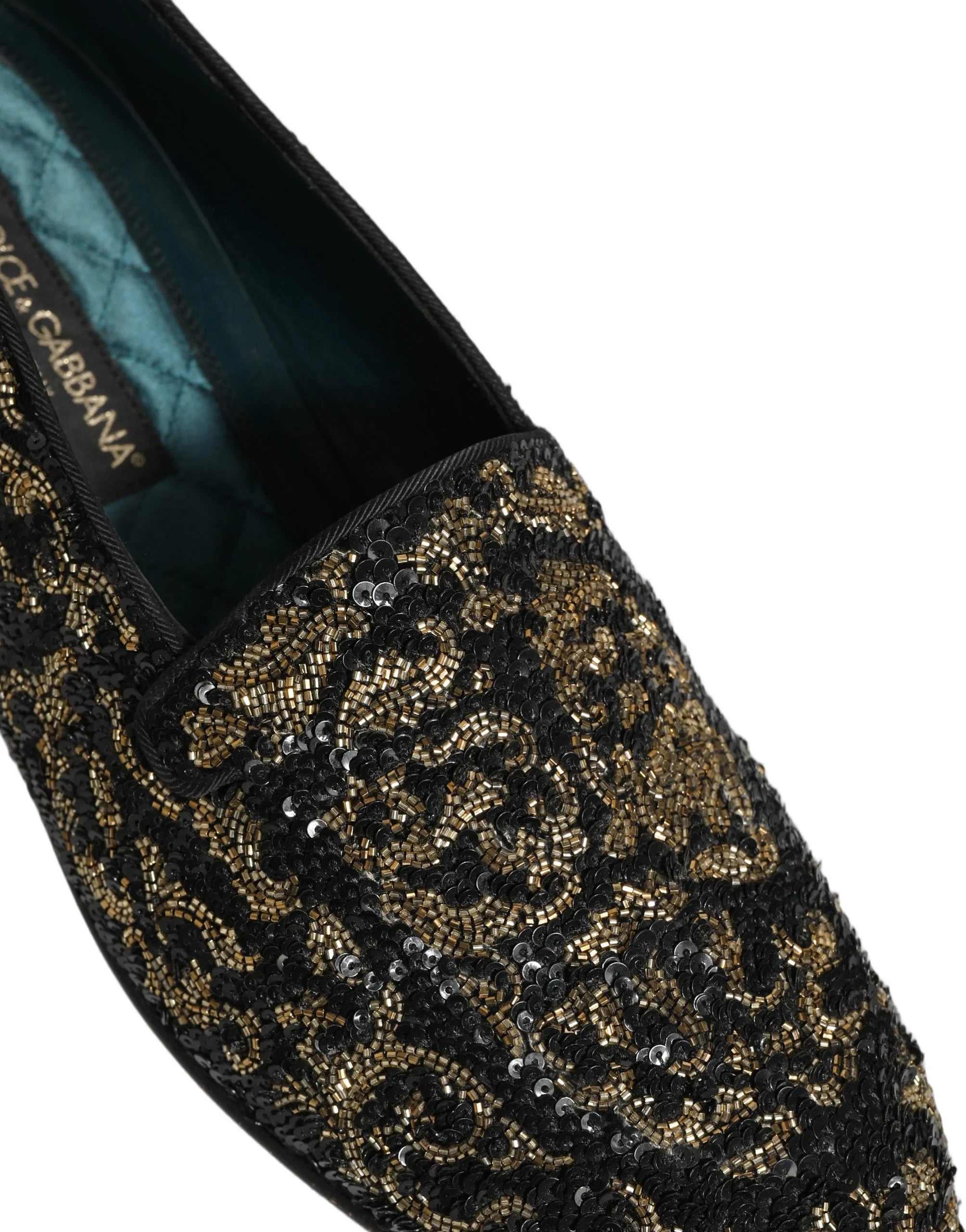 Dolce & Gabbana Black Gold Embellished Dress Loafers Shoes - EU44/US11