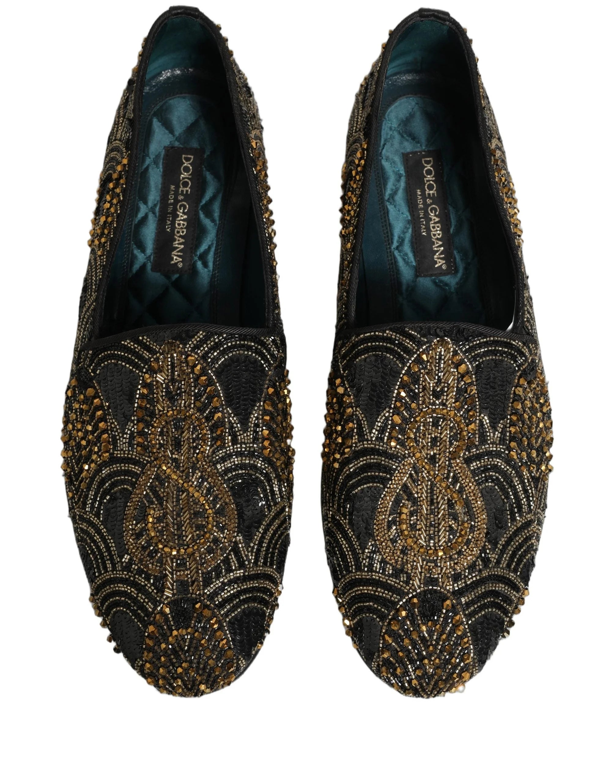Dolce & Gabbana Fekete-arany díszített alkalmi mokaszin - EU44/US11