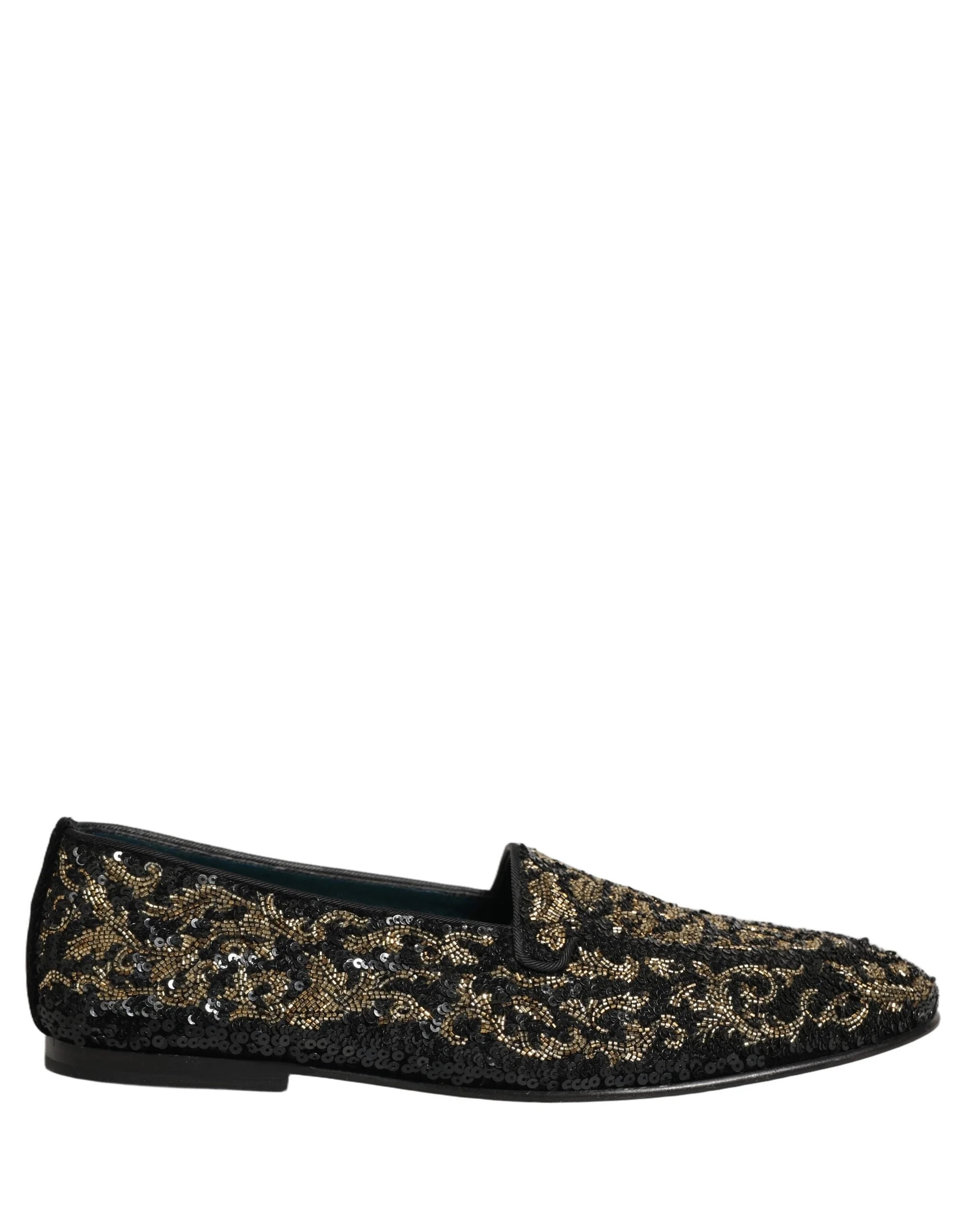 Dolce & Gabbana Black Gold Embellished Dress Loafers Shoes - EU44/US11