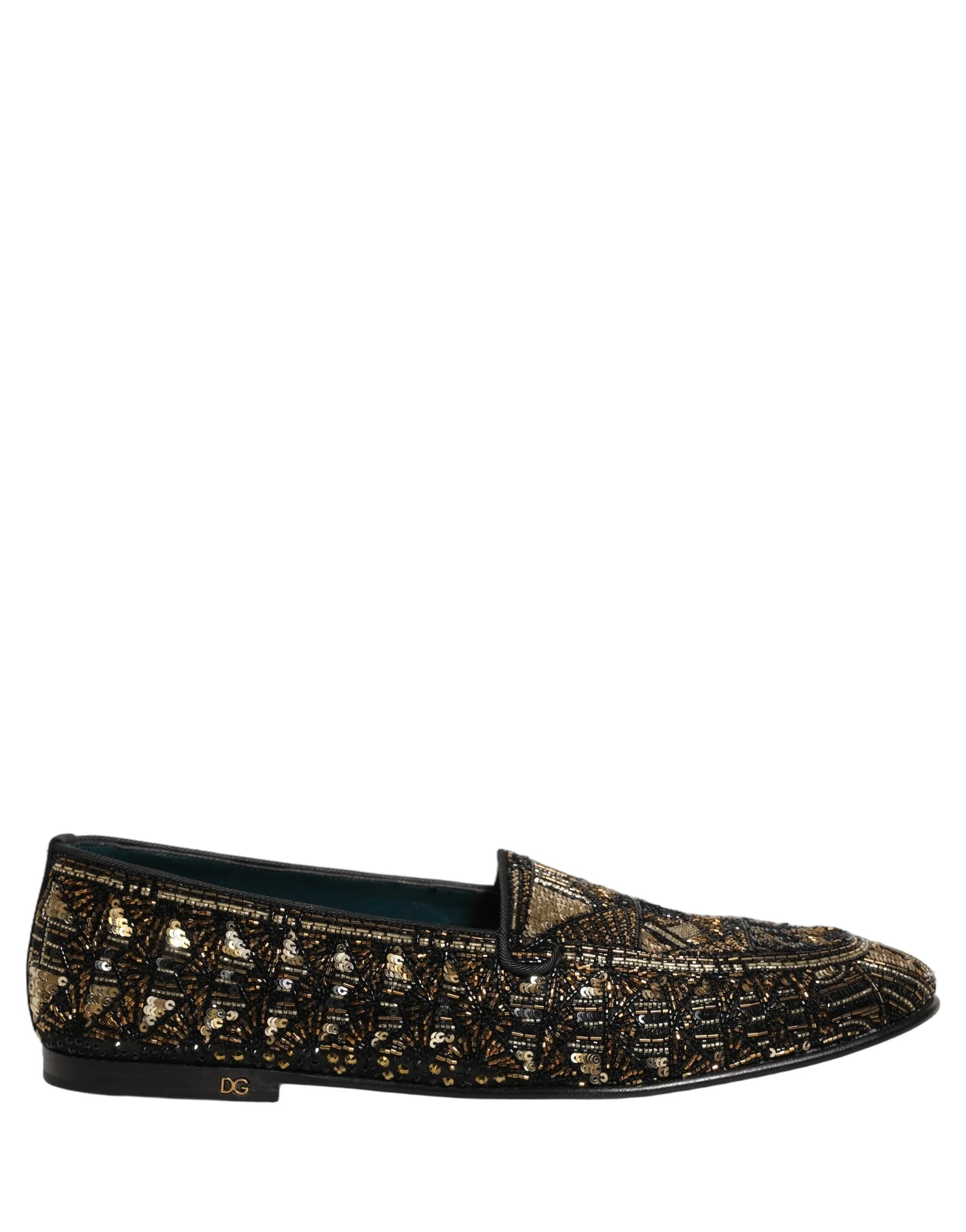 Dolce & Gabbana Black Gold Embellished Slip On Loafers Shoes - EU44/US11