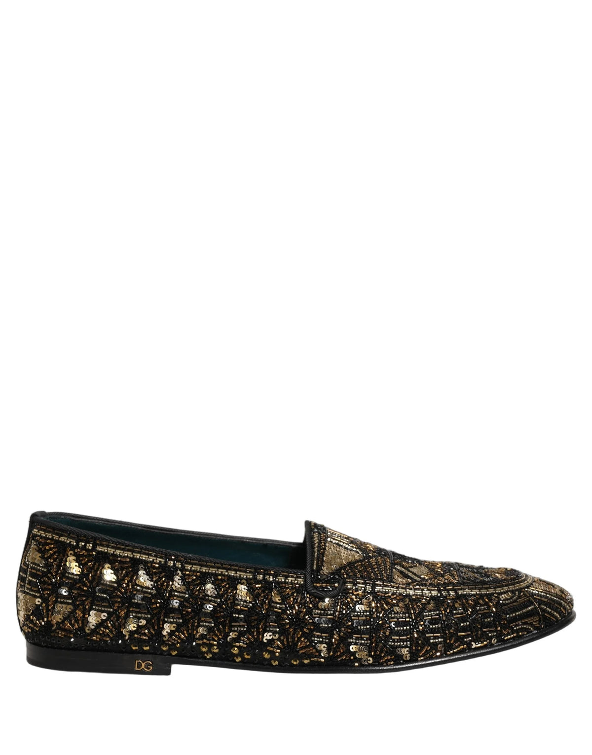 Dolce & Gabbana Black Gold Embellished Slip On Loafers Shoes - EU44/US11