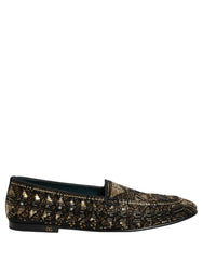 Dolce & Gabbana Black Gold Embellished Slip On Loafers Shoes - EU44/US11