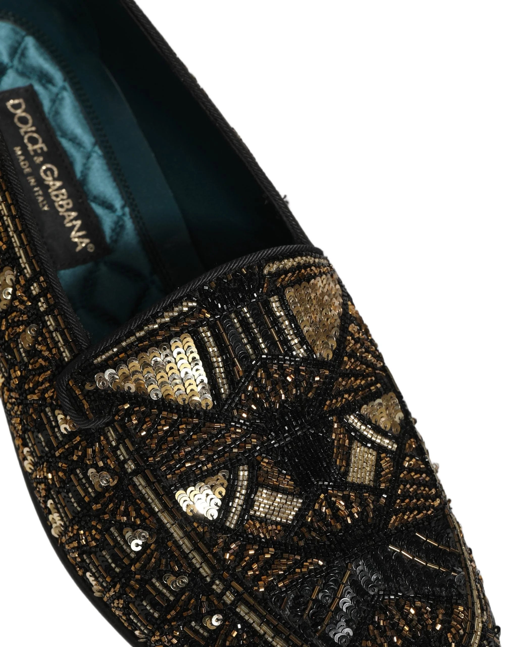 Dolce & Gabbana Black Gold Embellished Slip On Loafers Shoes - EU44/US11