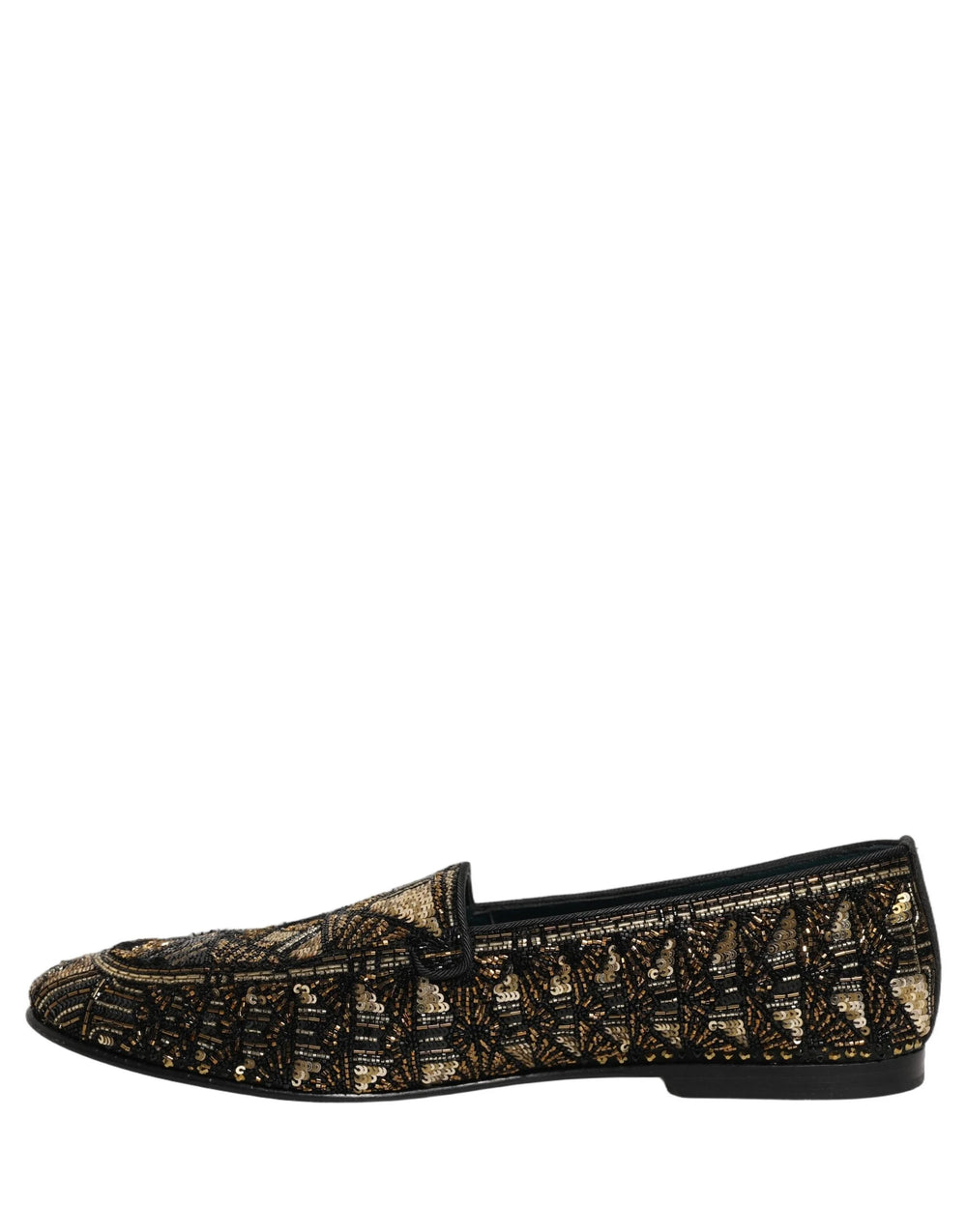 Dolce & Gabbana Black Gold Embellished Slip On Loafers Shoes - EU44/US11