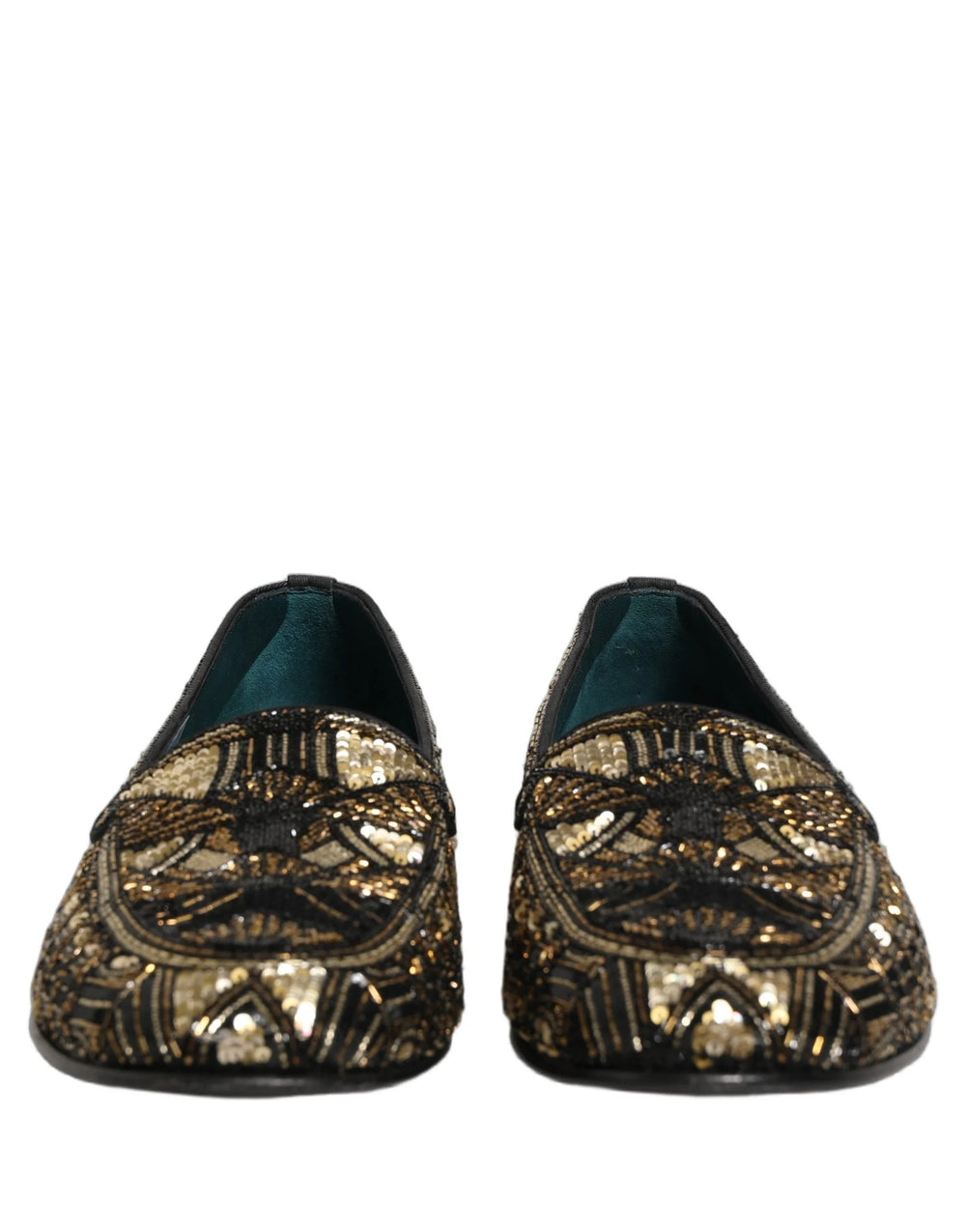 Dolce & Gabbana Black Gold Embellished Slip On Loafers Shoes - EU44/US11