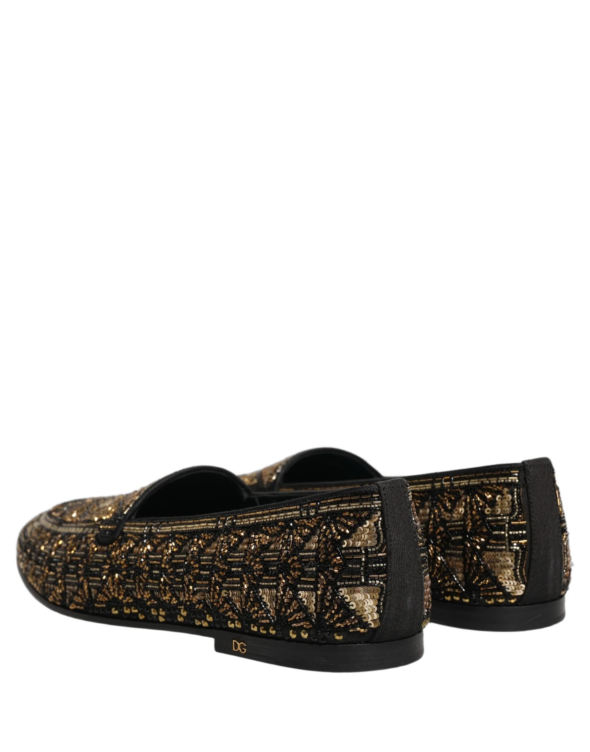 Dolce & Gabbana Black Gold Embellished Slip On Loafers Shoes - EU44/US11