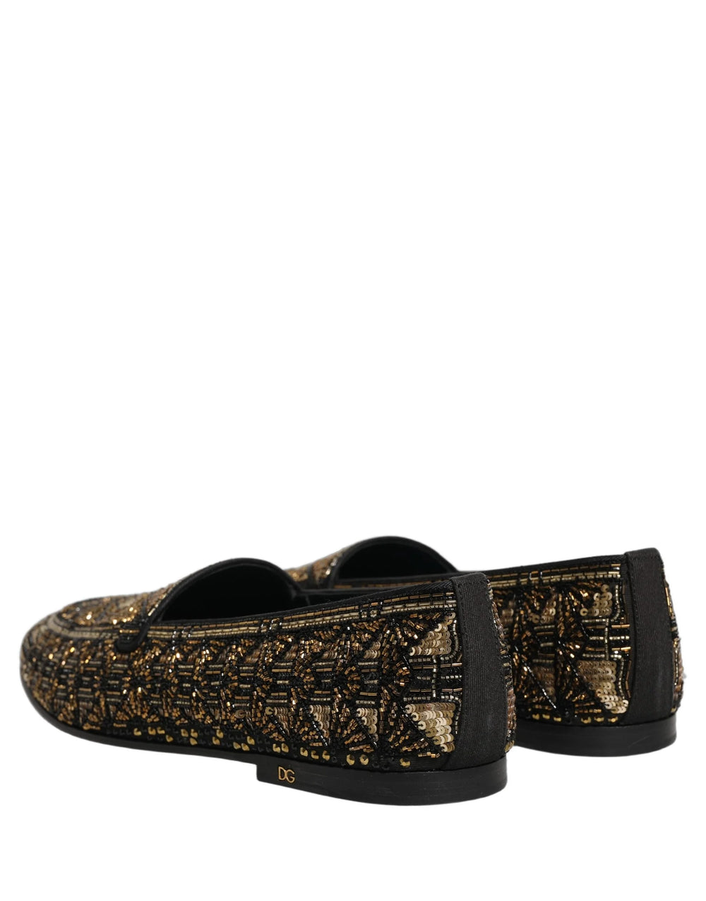 Dolce & Gabbana Black Gold Embellished Slip On Loafers Shoes - EU44/US11