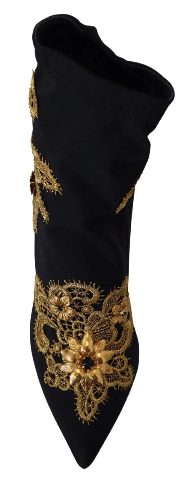 Dolce & Gabbana Black Gold Embroidery Crystal Boots Shoes - Boots
