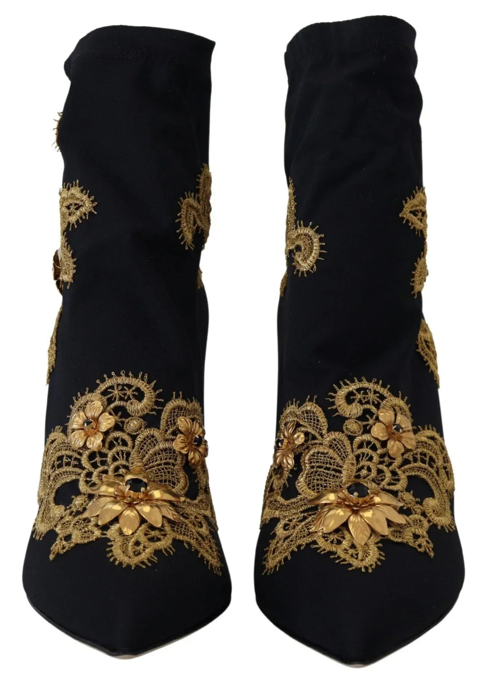 Dolce & Gabbana Black Gold Embroidery Crystal Boots Shoes - Boots