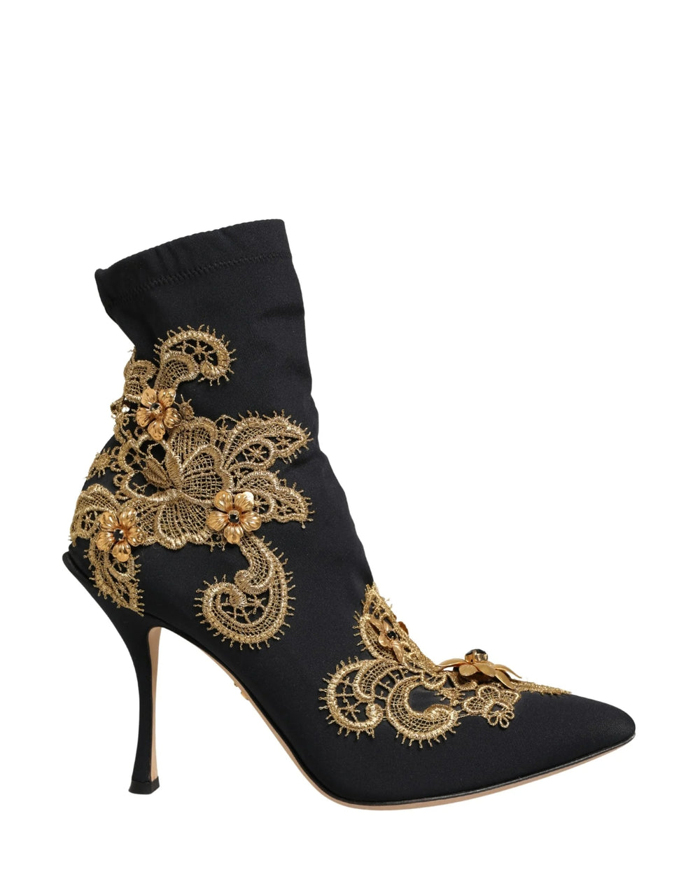 Dolce & Gabbana Black Gold Embroidery Crystal Boots Shoes - EU37/US6.5