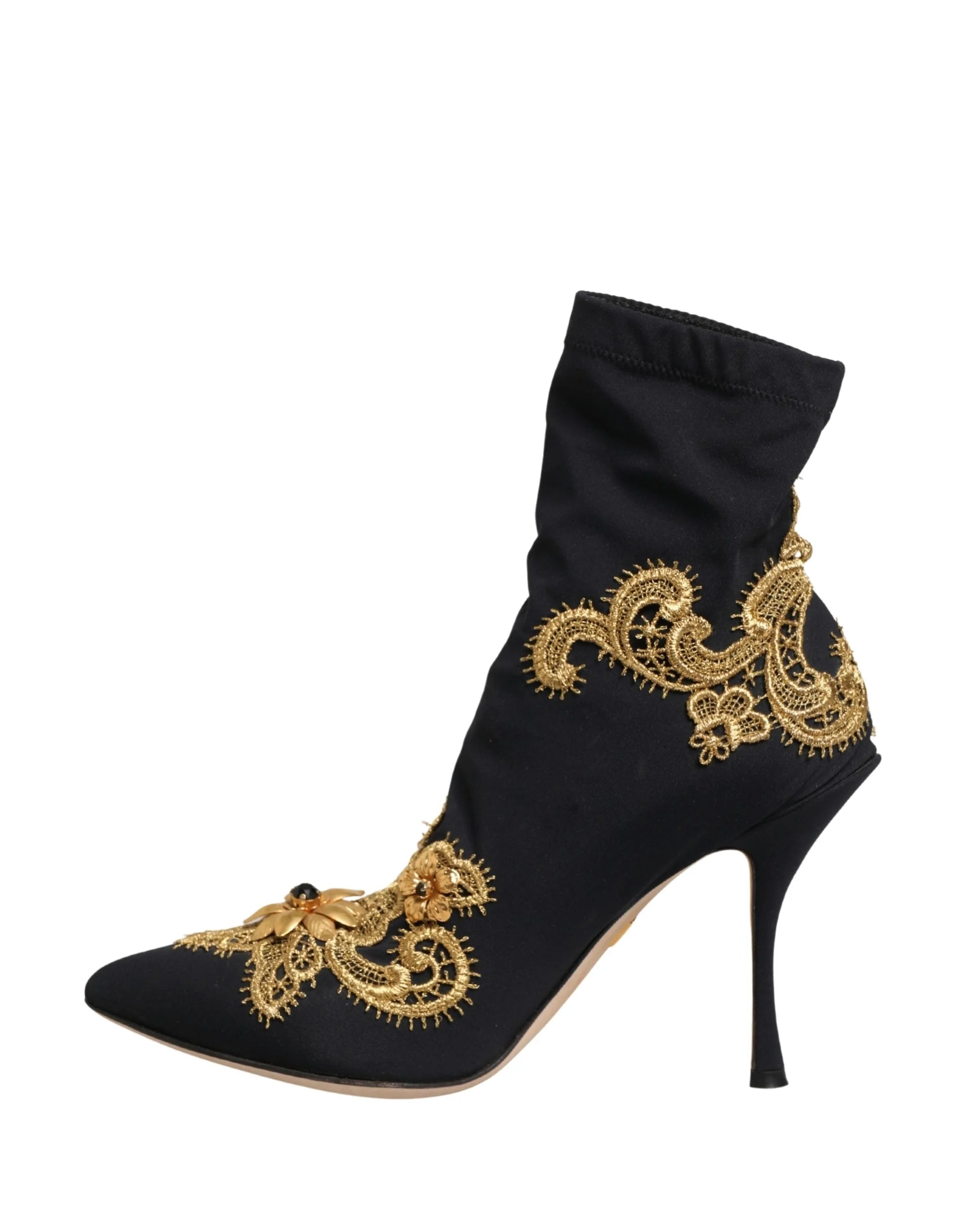 Dolce & Gabbana Black Gold Embroidery Crystal Boots Shoes - EU37/US6.5